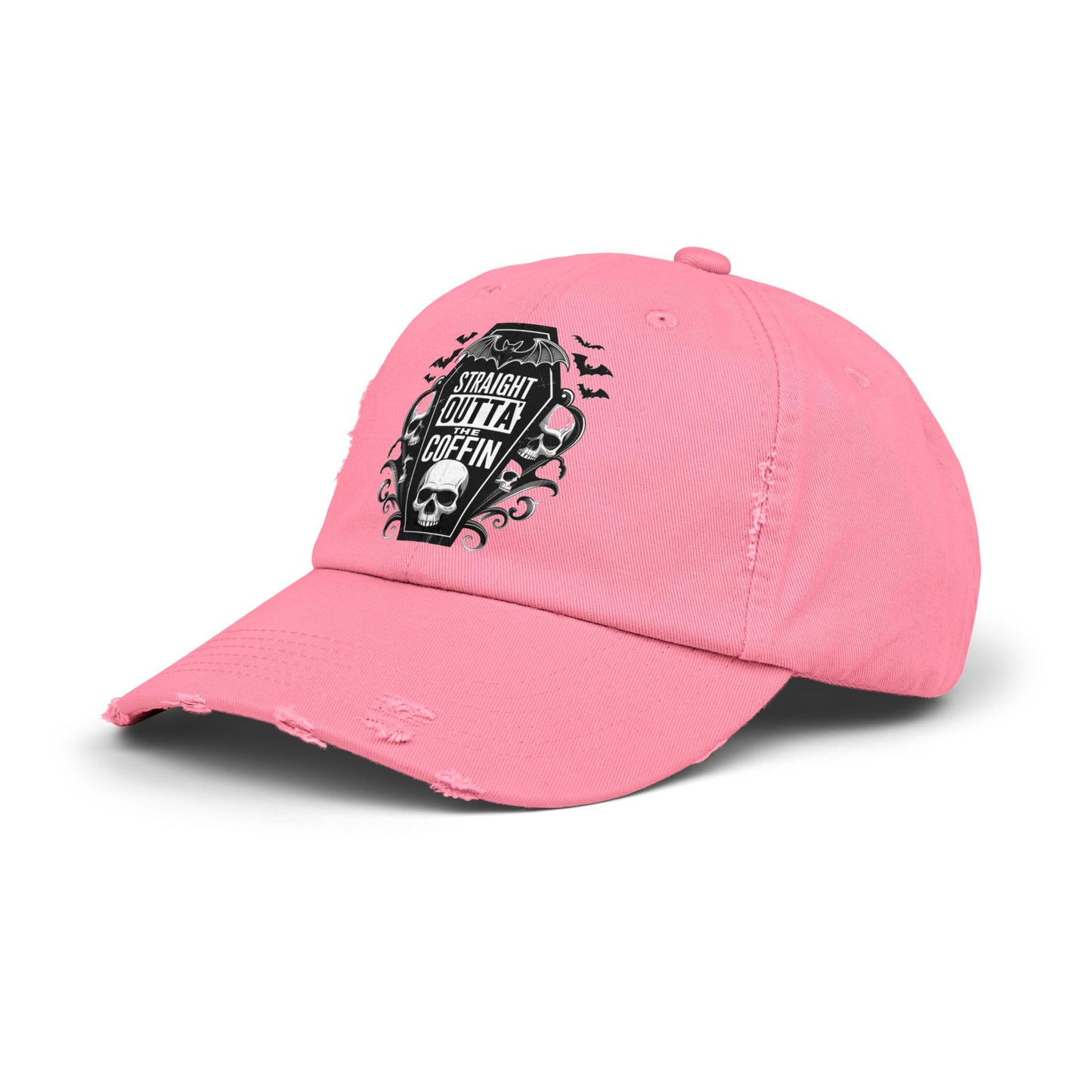 Straight Outta Coffin Distressed Cap - Unisex Skull Hat