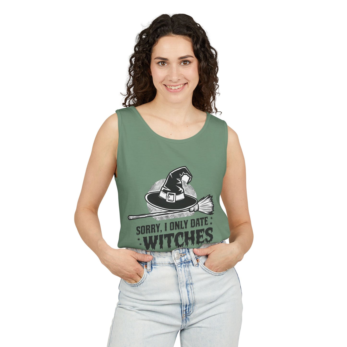 Funny Witches Date Tank Top - Unisex Garment-Dyed Tee for Halloween