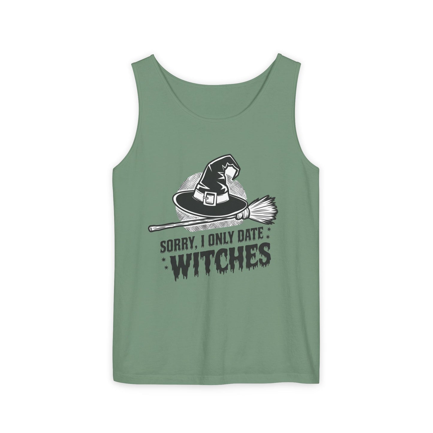 Funny Witches Date Tank Top - Unisex Garment-Dyed Tee for Halloween