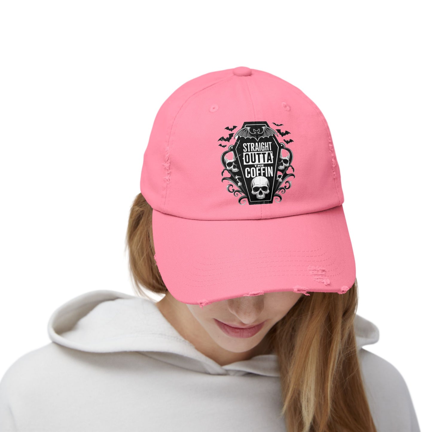 Straight Outta Coffin Distressed Cap - Unisex Skull Hat
