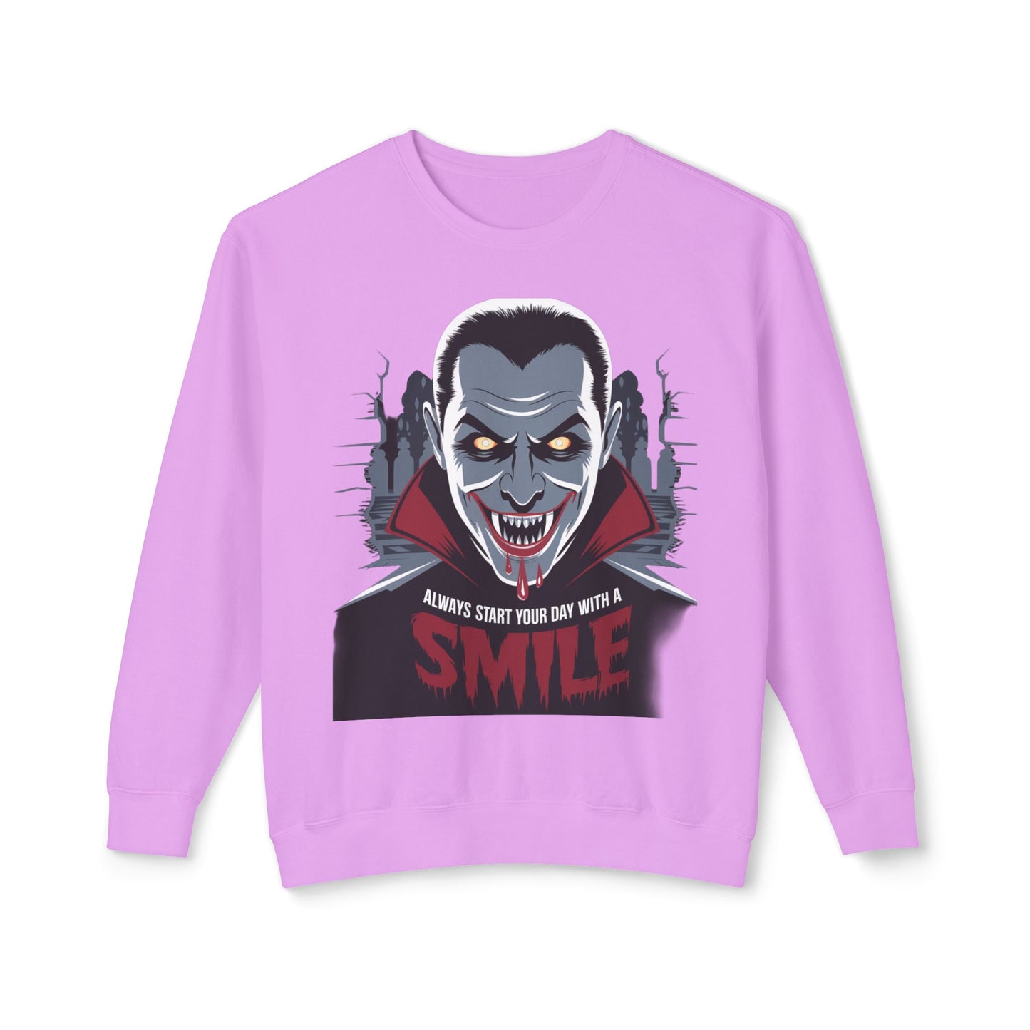 Unisex Halloween Vampire Crewneck Sweatshirt - 'Always Start Your Day with a Smile'