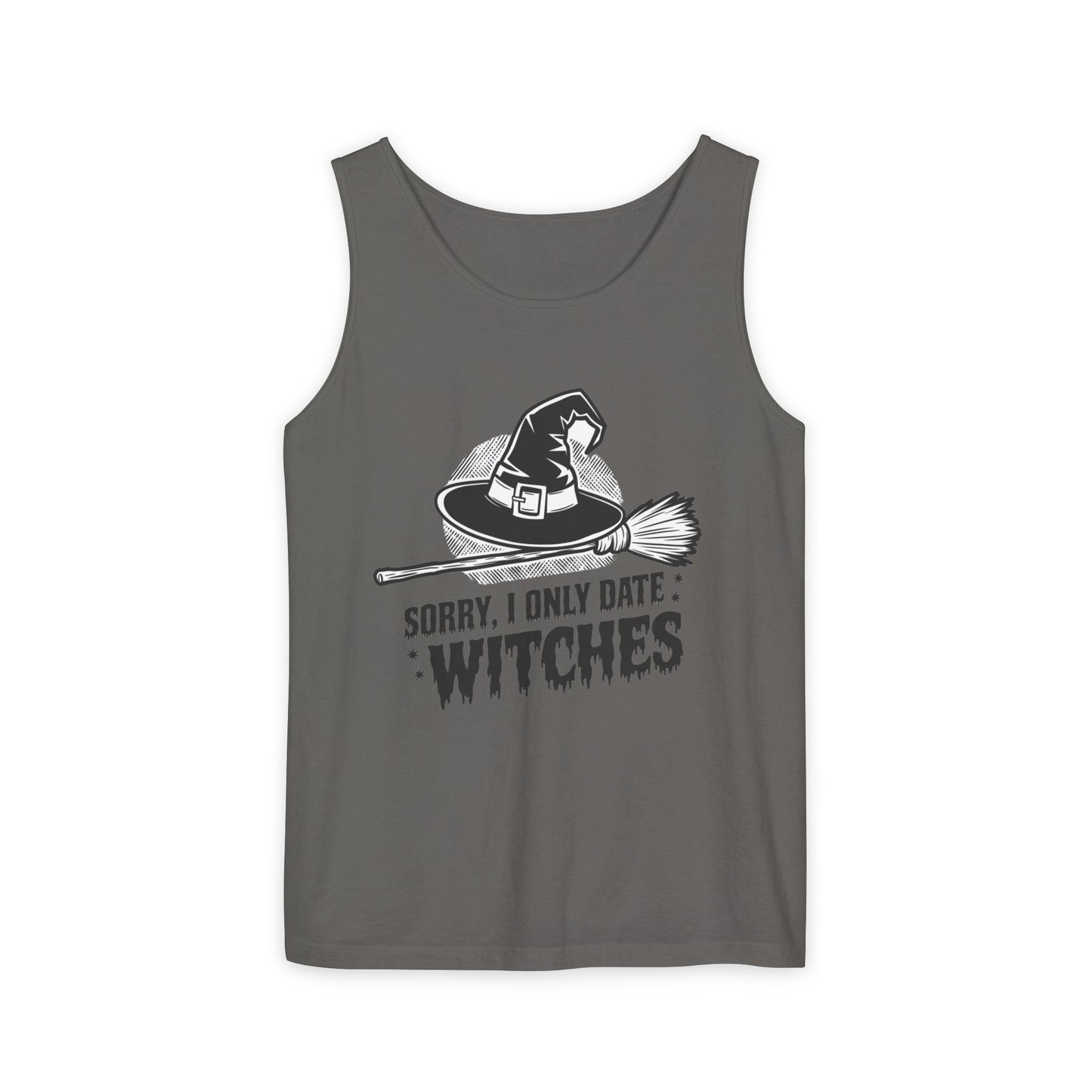 Funny Witches Date Tank Top - Unisex Garment-Dyed Tee for Halloween