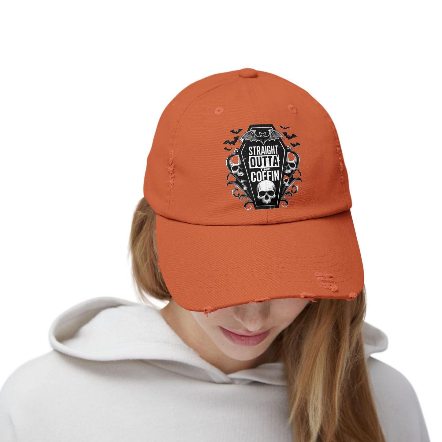 Straight Outta Coffin Distressed Cap - Unisex Skull Hat