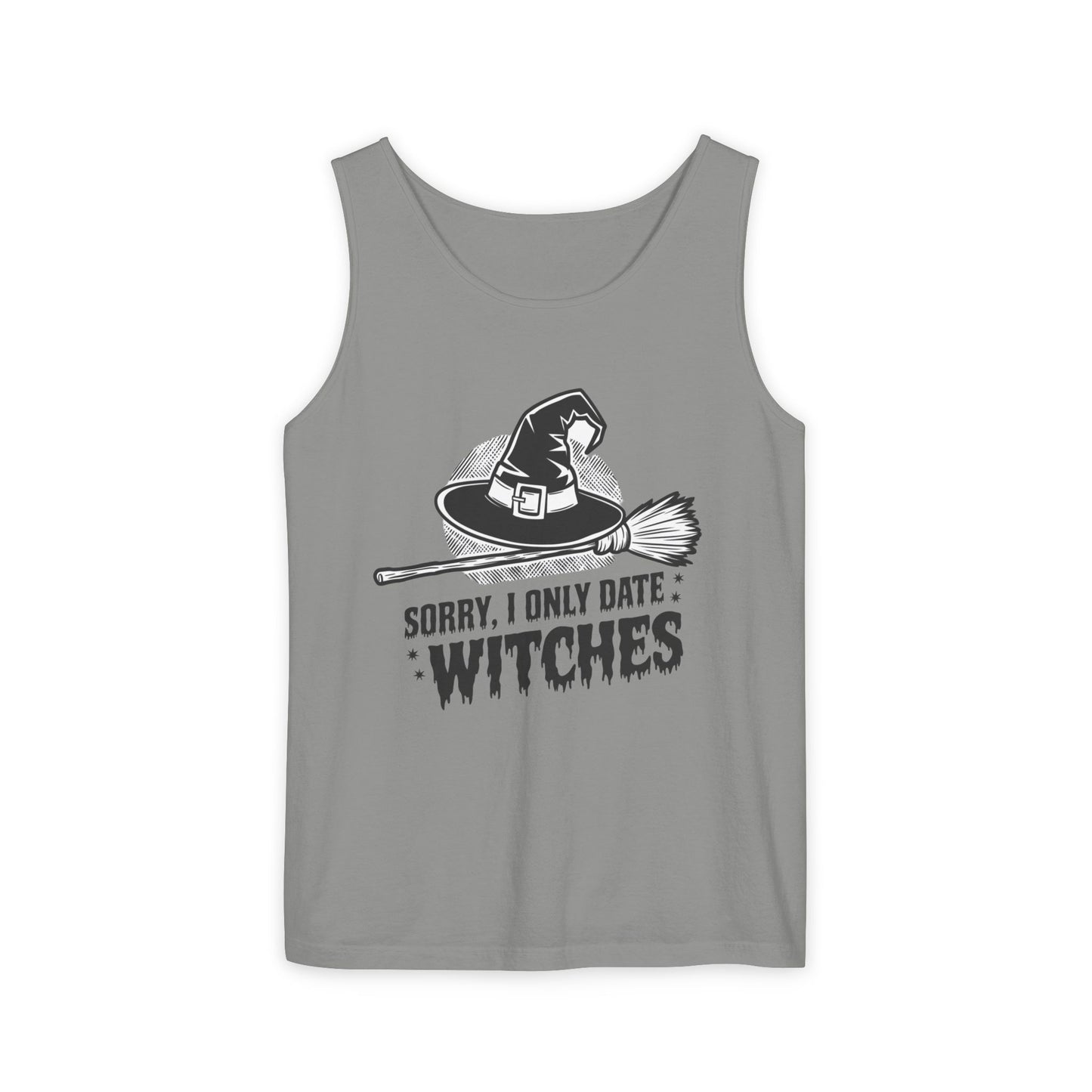 Funny Witches Date Tank Top - Unisex Garment-Dyed Tee for Halloween