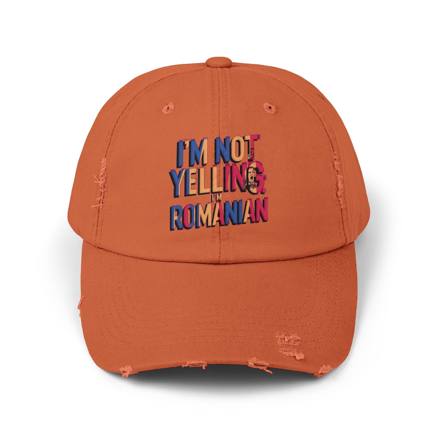 Funny Unisex Distressed Cap - 'I'm Not Yelling, I'm Romanian'