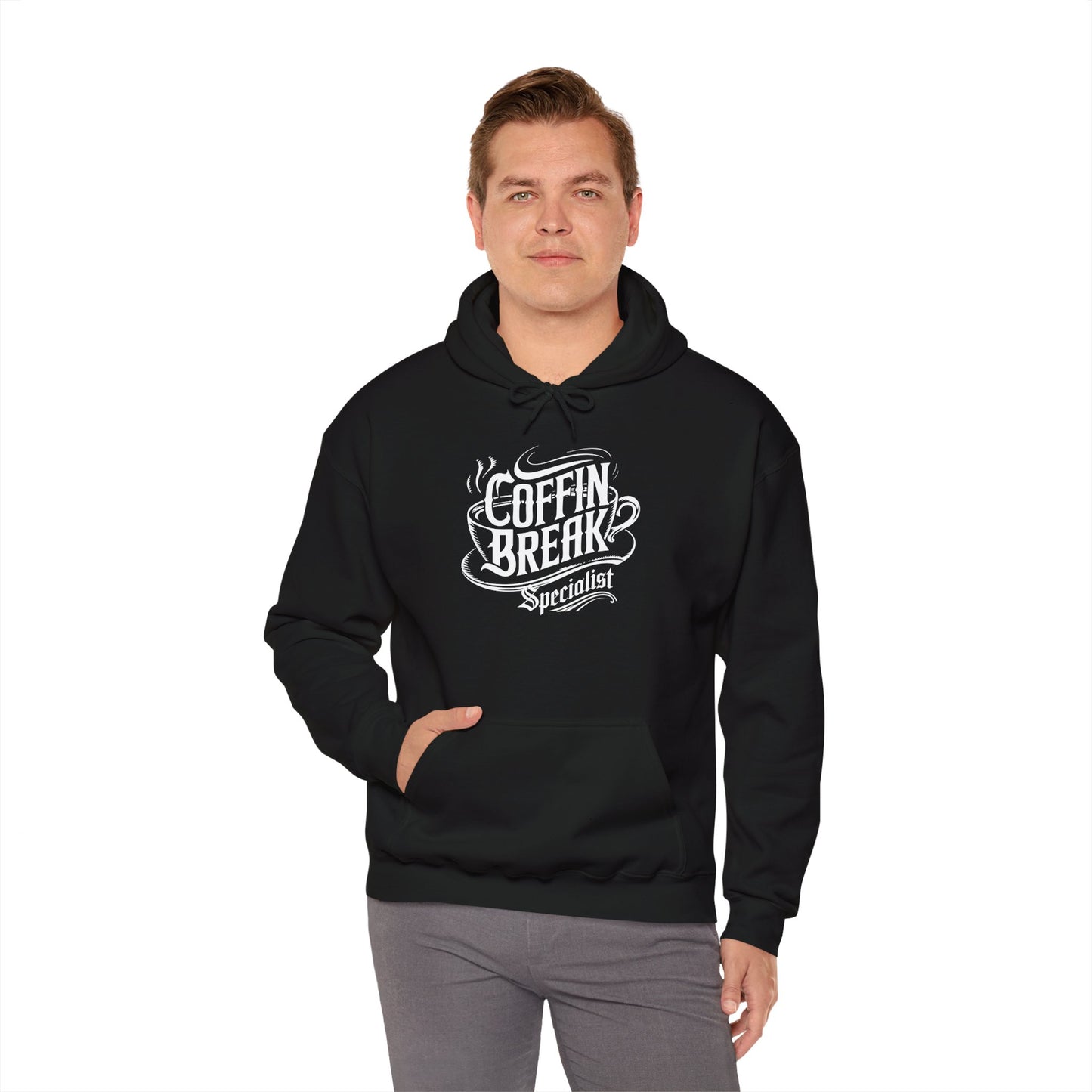 Coffin Break Specialist Unisex Heavy Blend Hoodie - Perfect for Eerie Evenings and Halloween Celebrations