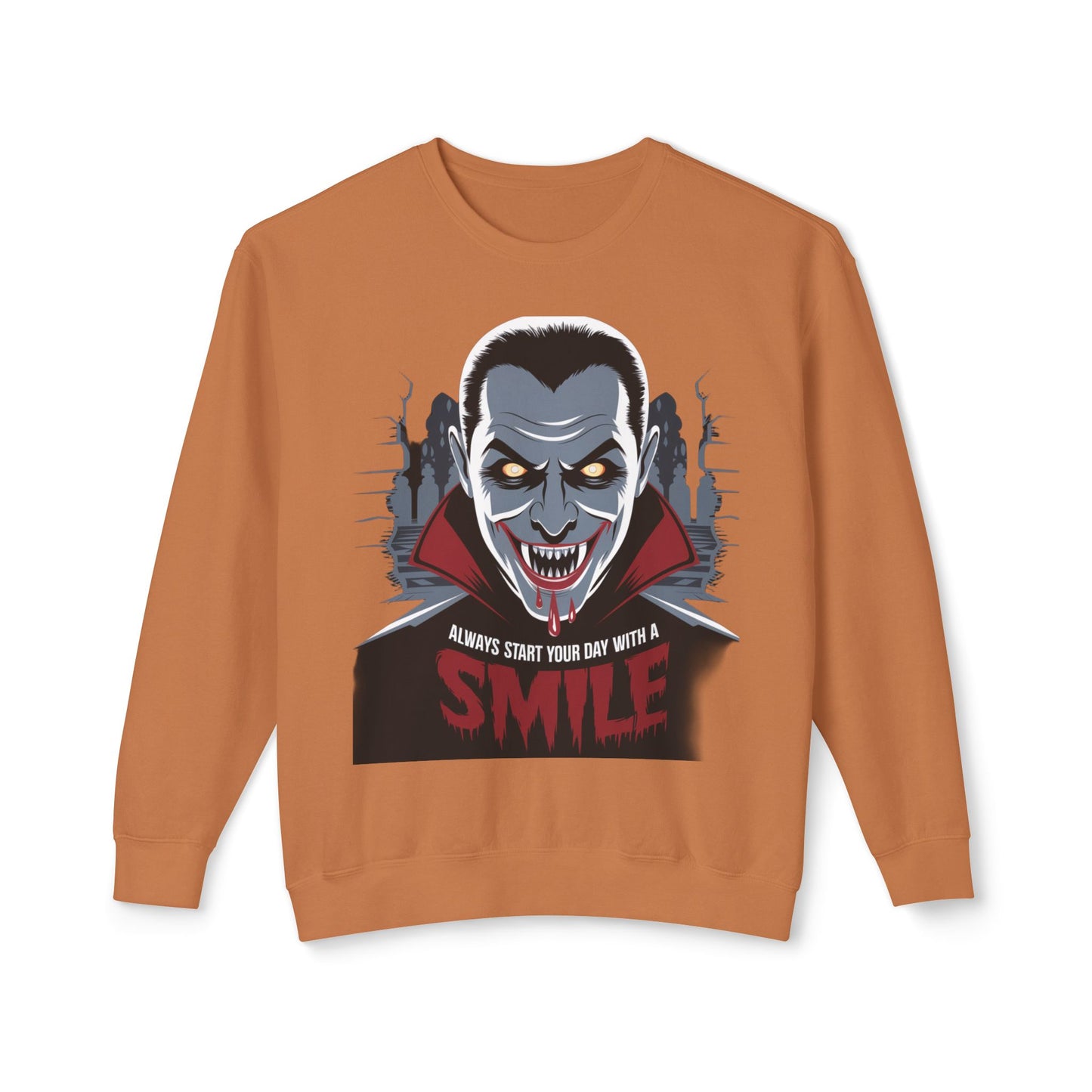 Unisex Halloween Vampire Crewneck Sweatshirt - 'Always Start Your Day with a Smile'