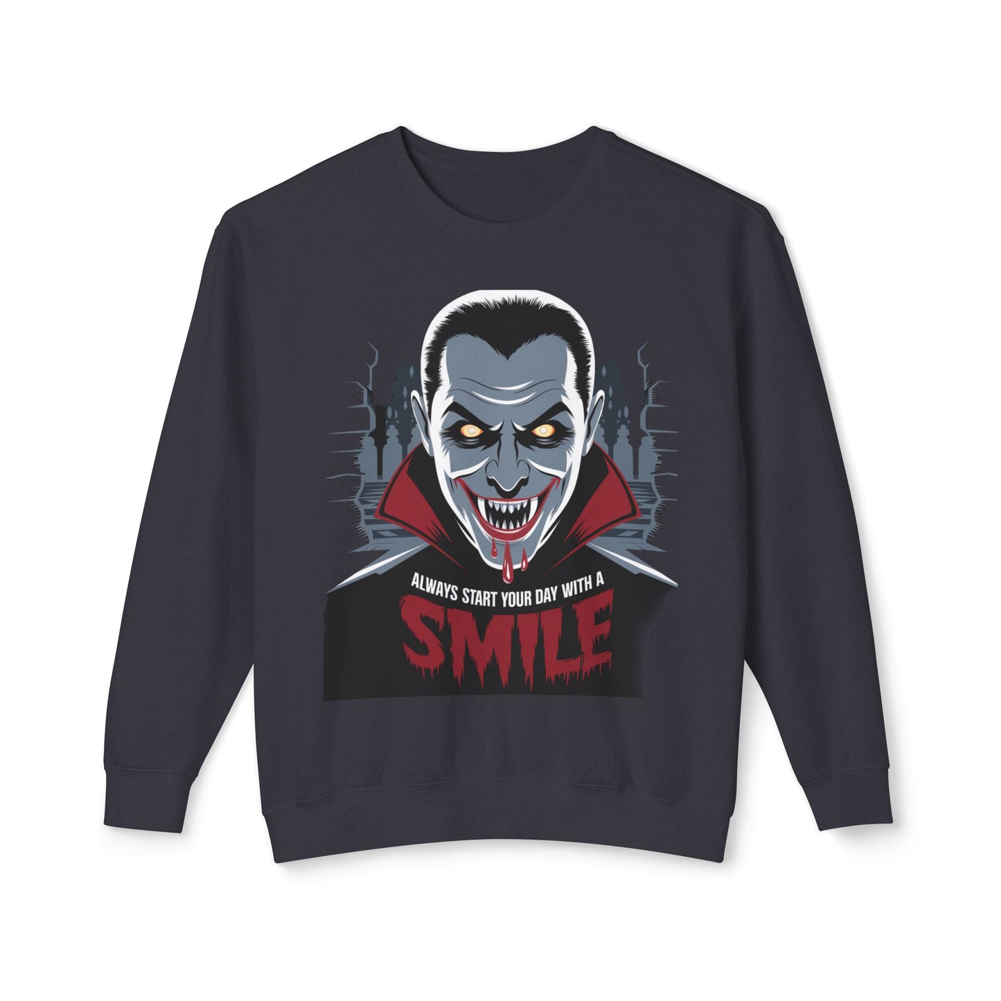 Unisex Halloween Vampire Crewneck Sweatshirt - 'Always Start Your Day with a Smile'