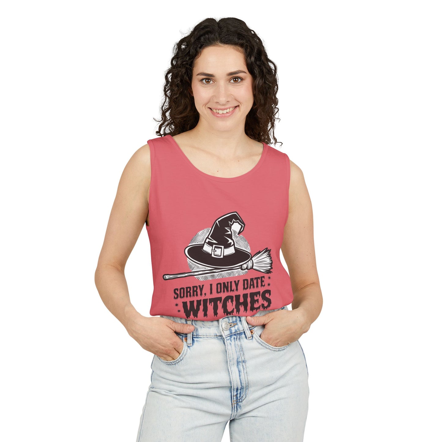 Funny Witches Date Tank Top - Unisex Garment-Dyed Tee for Halloween