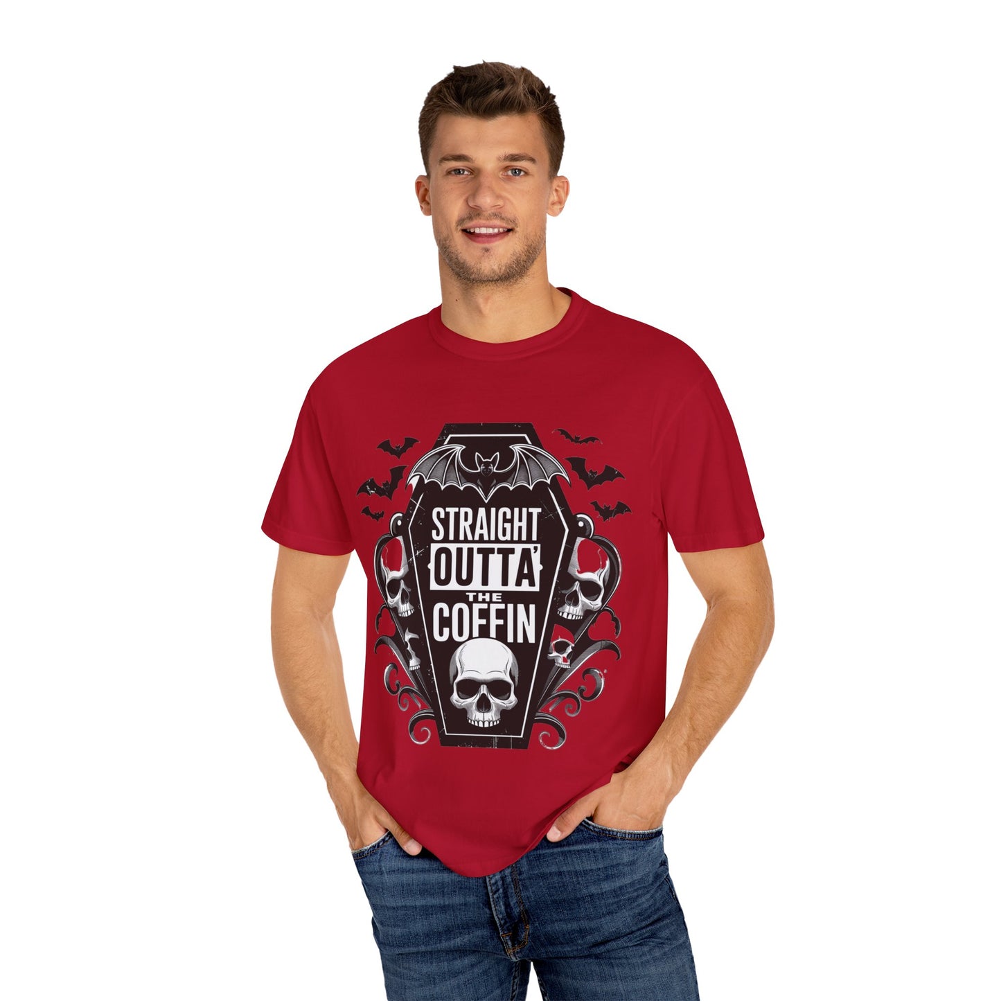 Straight Outta The Coffin Unisex Garment-Dyed T-Shirt | Spooky Halloween Tee