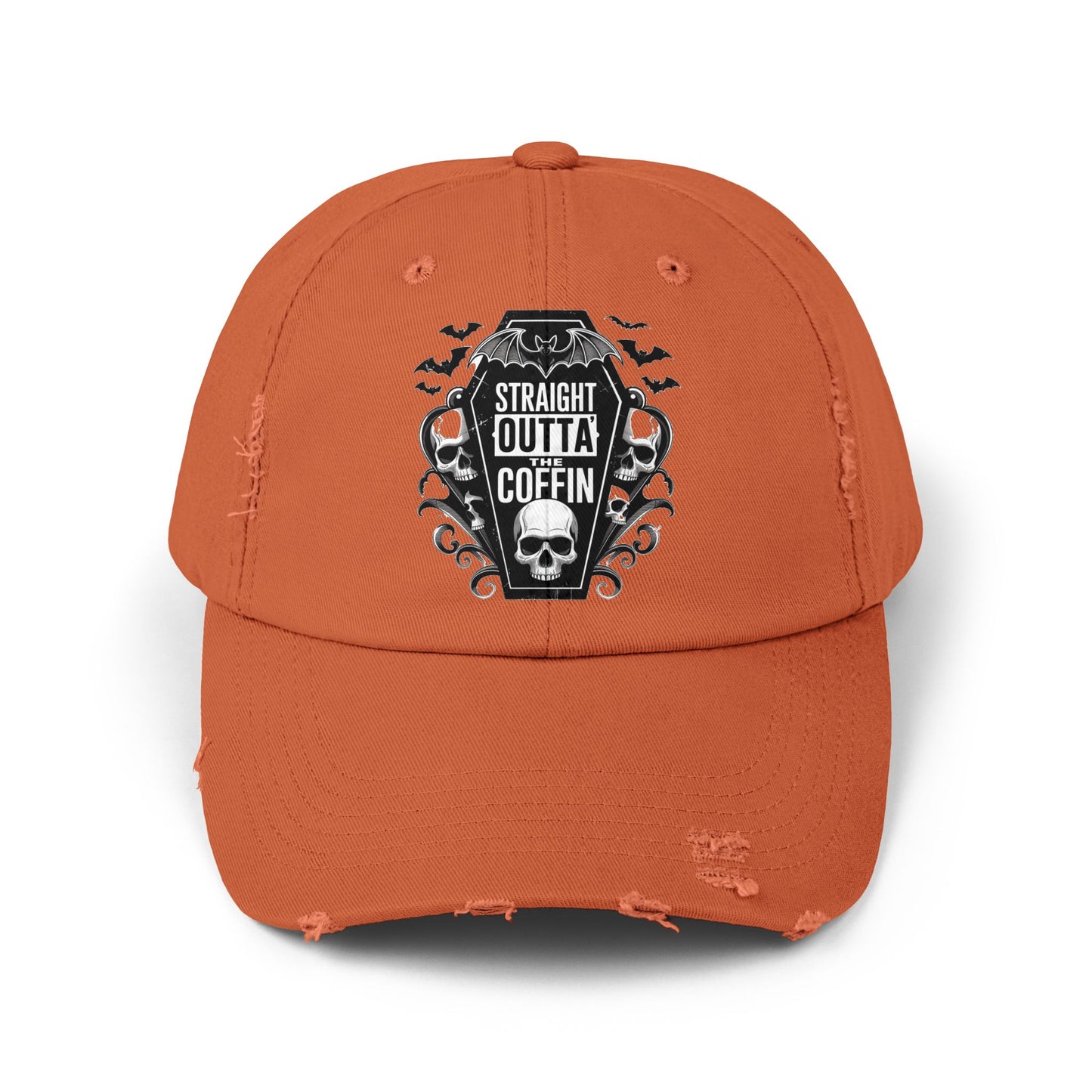 Straight Outta Coffin Distressed Cap - Unisex Skull Hat