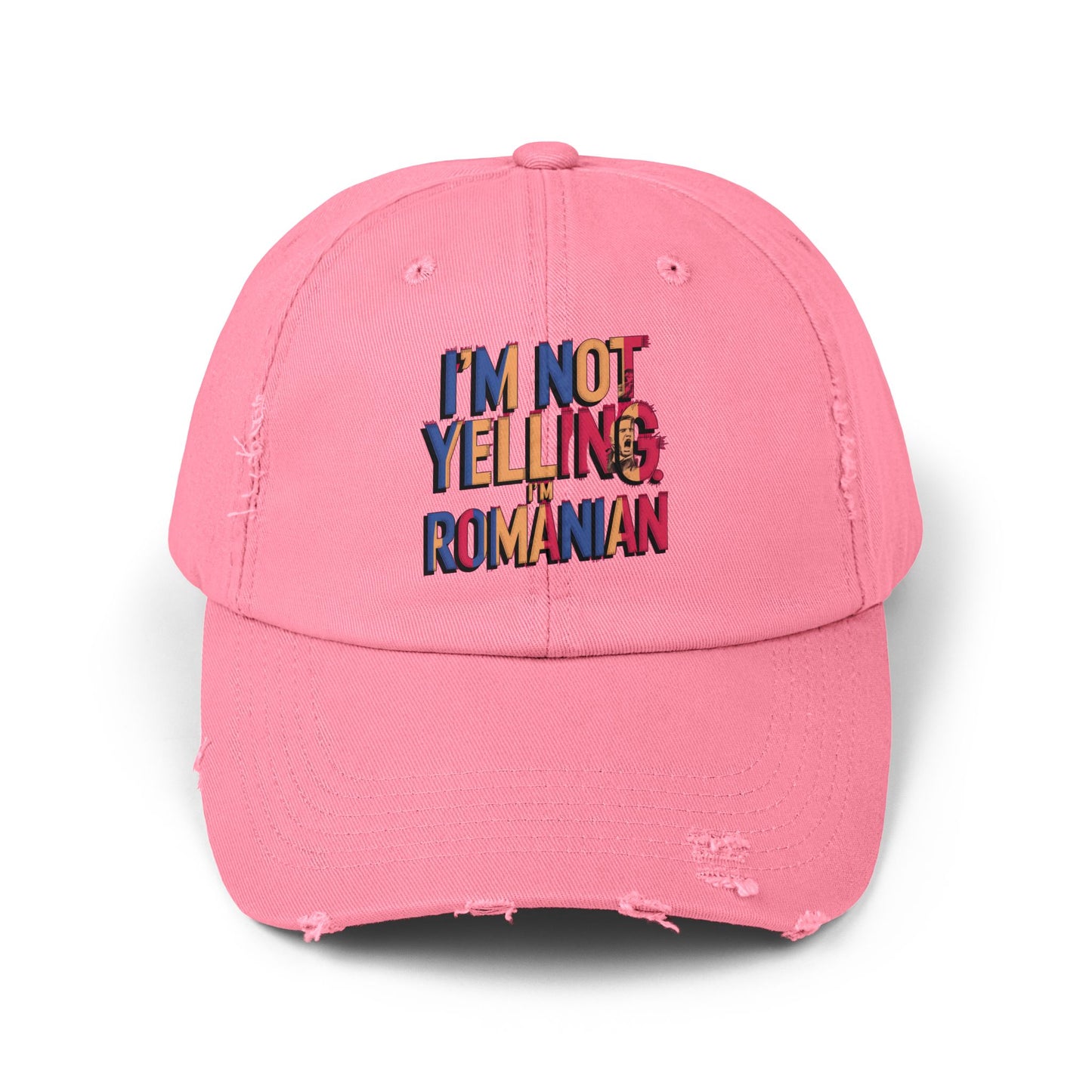 Funny Unisex Distressed Cap - 'I'm Not Yelling, I'm Romanian'