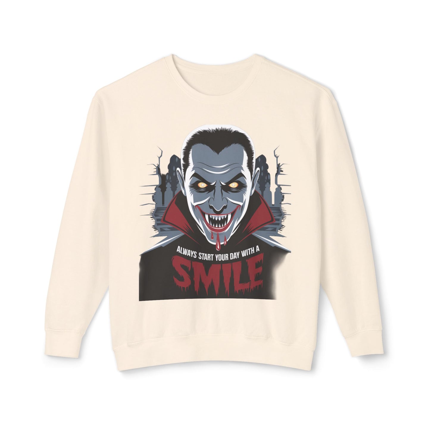 Unisex Halloween Vampire Crewneck Sweatshirt - 'Always Start Your Day with a Smile'