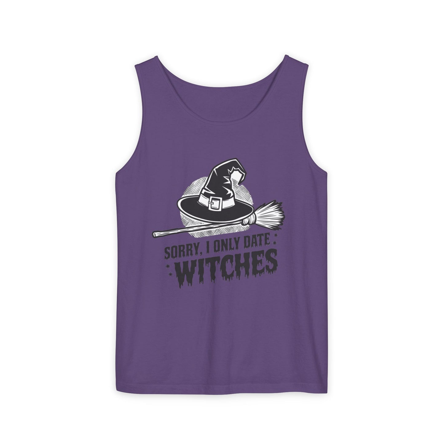 Funny Witches Date Tank Top - Unisex Garment-Dyed Tee for Halloween