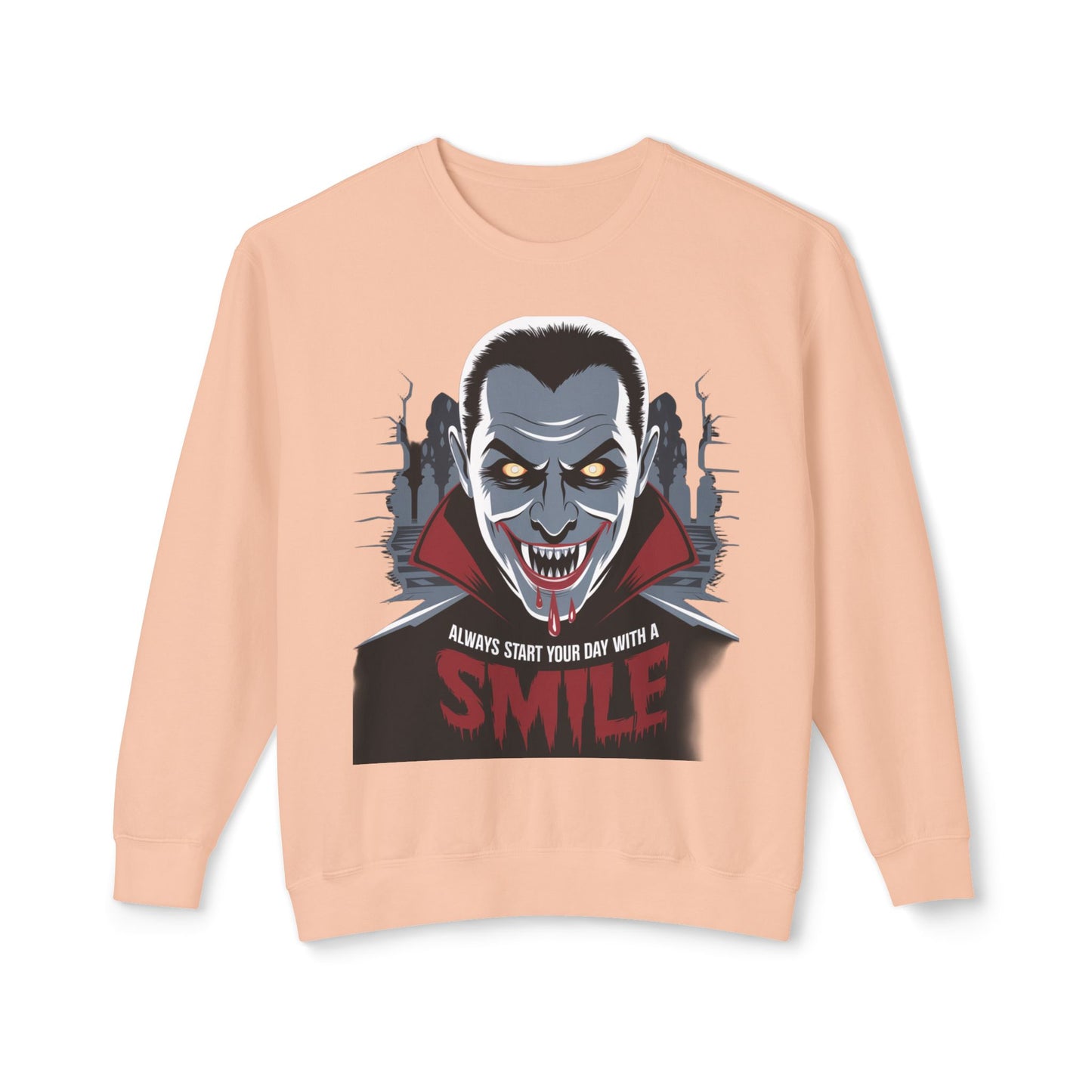 Unisex Halloween Vampire Crewneck Sweatshirt - 'Always Start Your Day with a Smile'