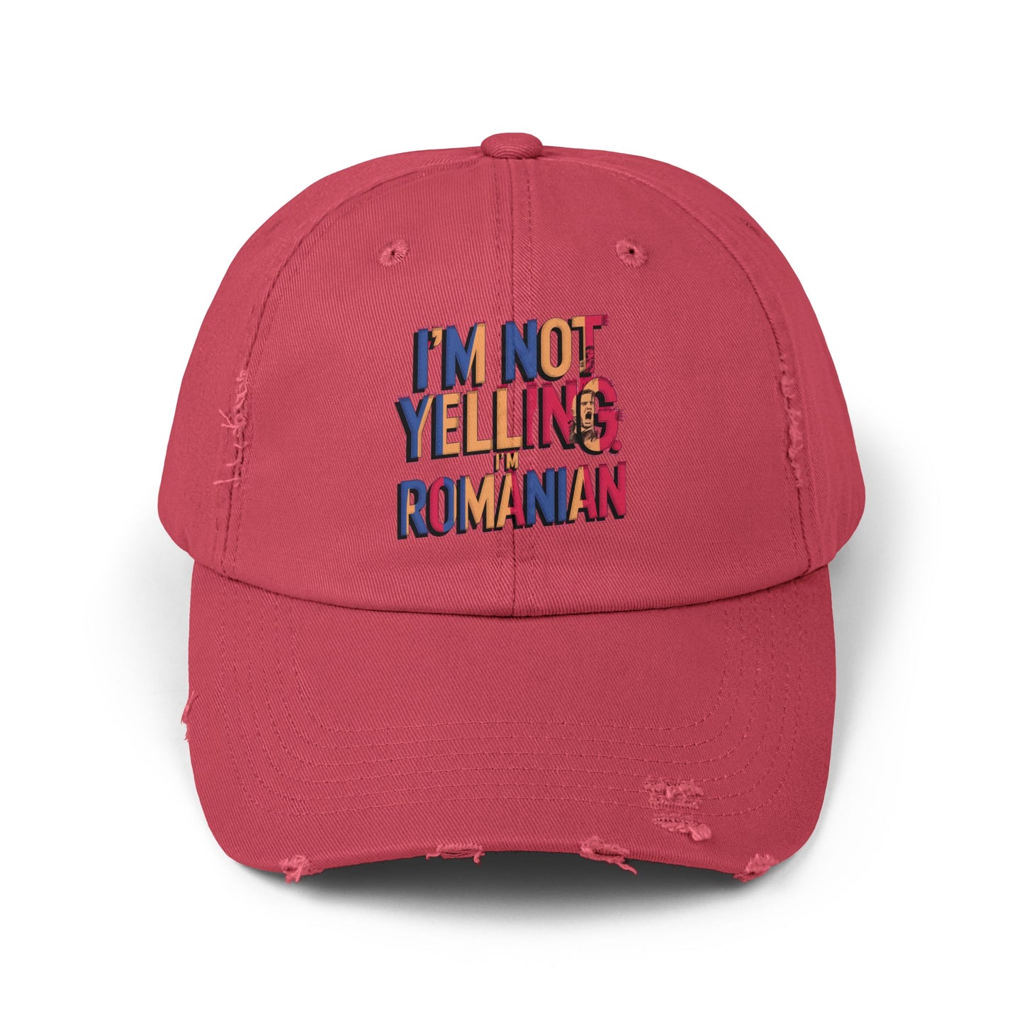 Funny Unisex Distressed Cap - 'I'm Not Yelling, I'm Romanian'