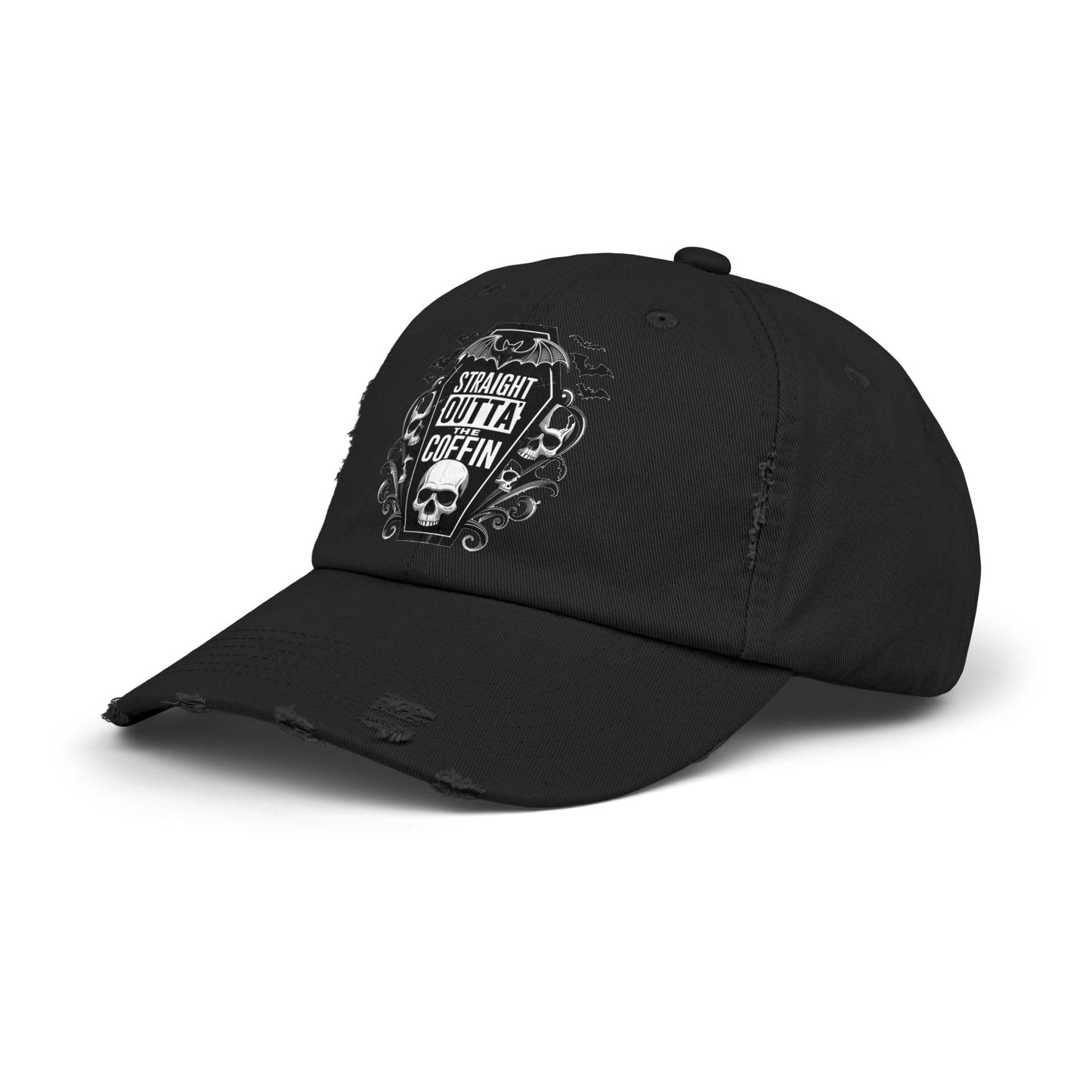 Straight Outta Coffin Distressed Cap - Unisex Skull Hat