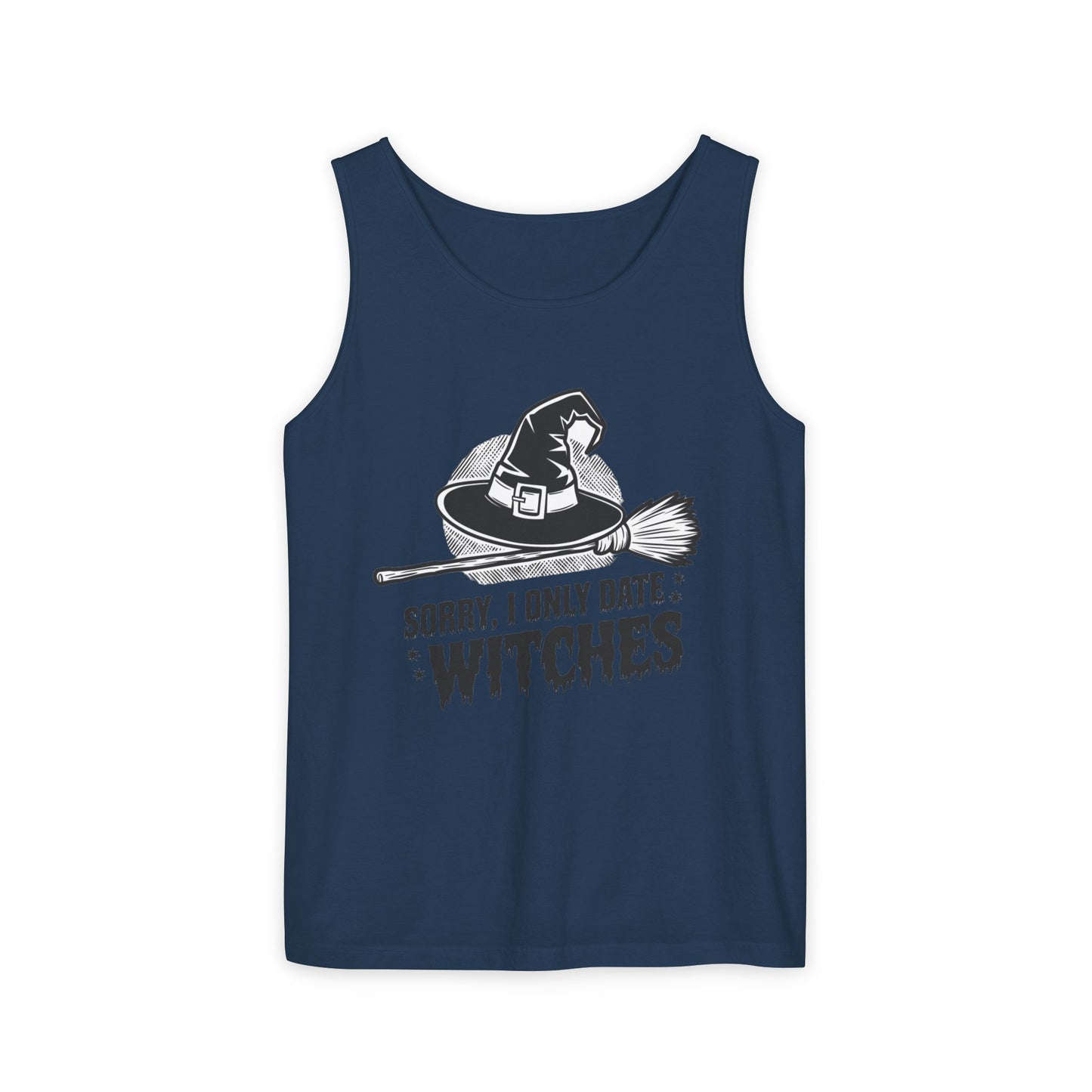 Funny Witches Date Tank Top - Unisex Garment-Dyed Tee for Halloween
