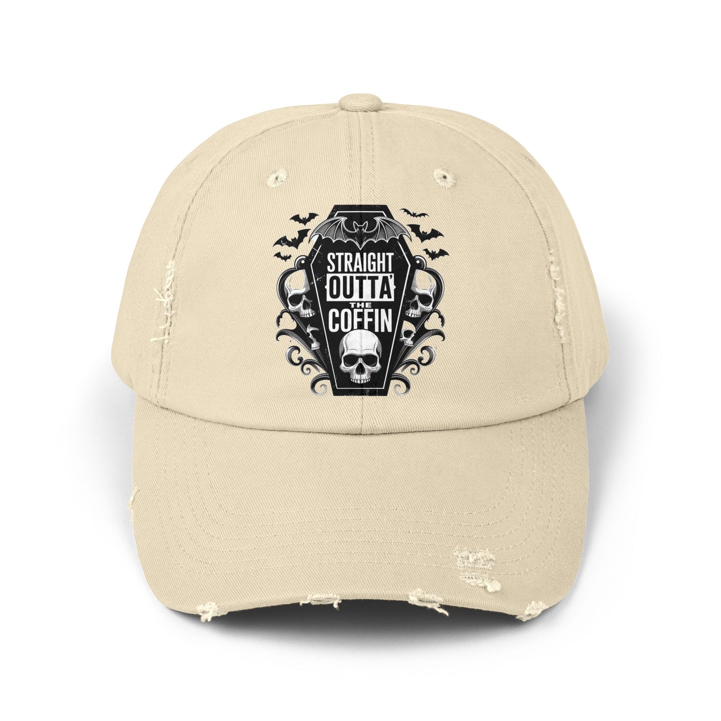Straight Outta Coffin Distressed Cap - Unisex Skull Hat