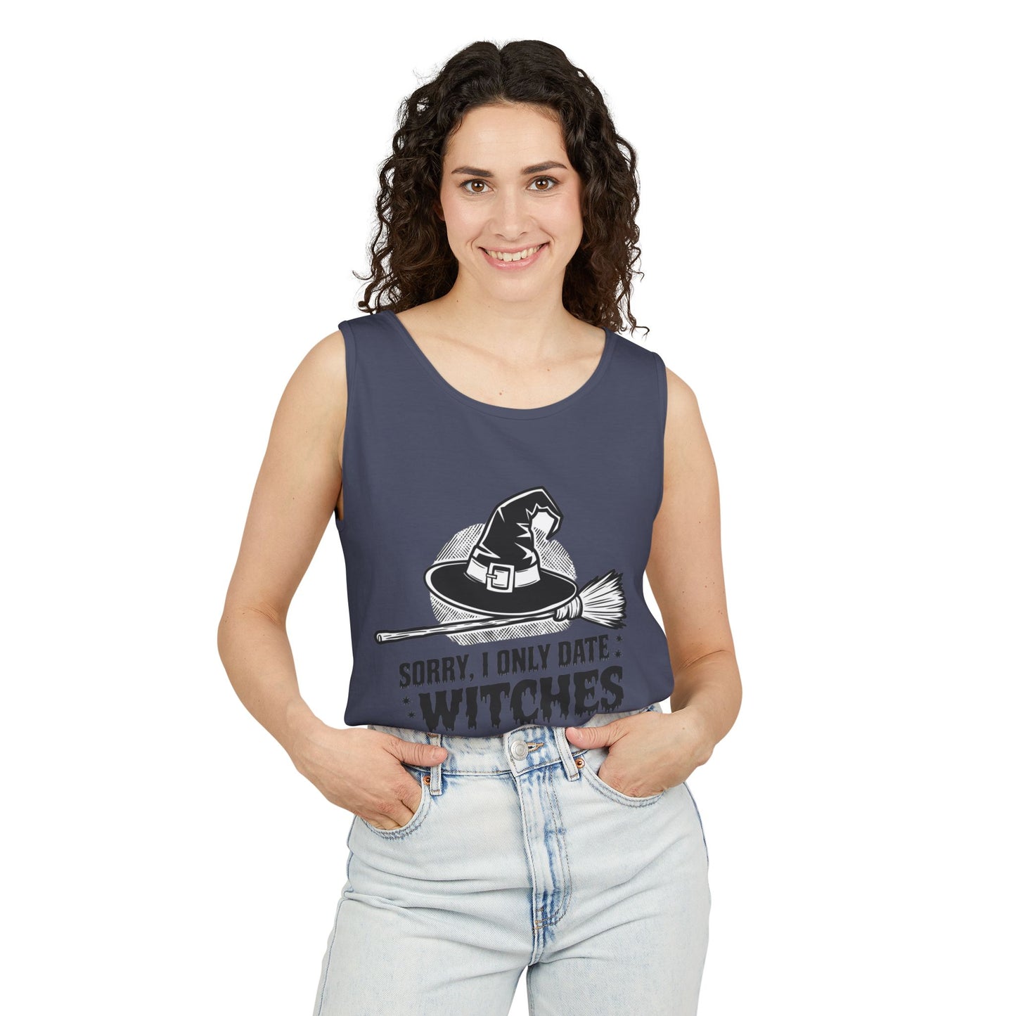 Funny Witches Date Tank Top - Unisex Garment-Dyed Tee for Halloween