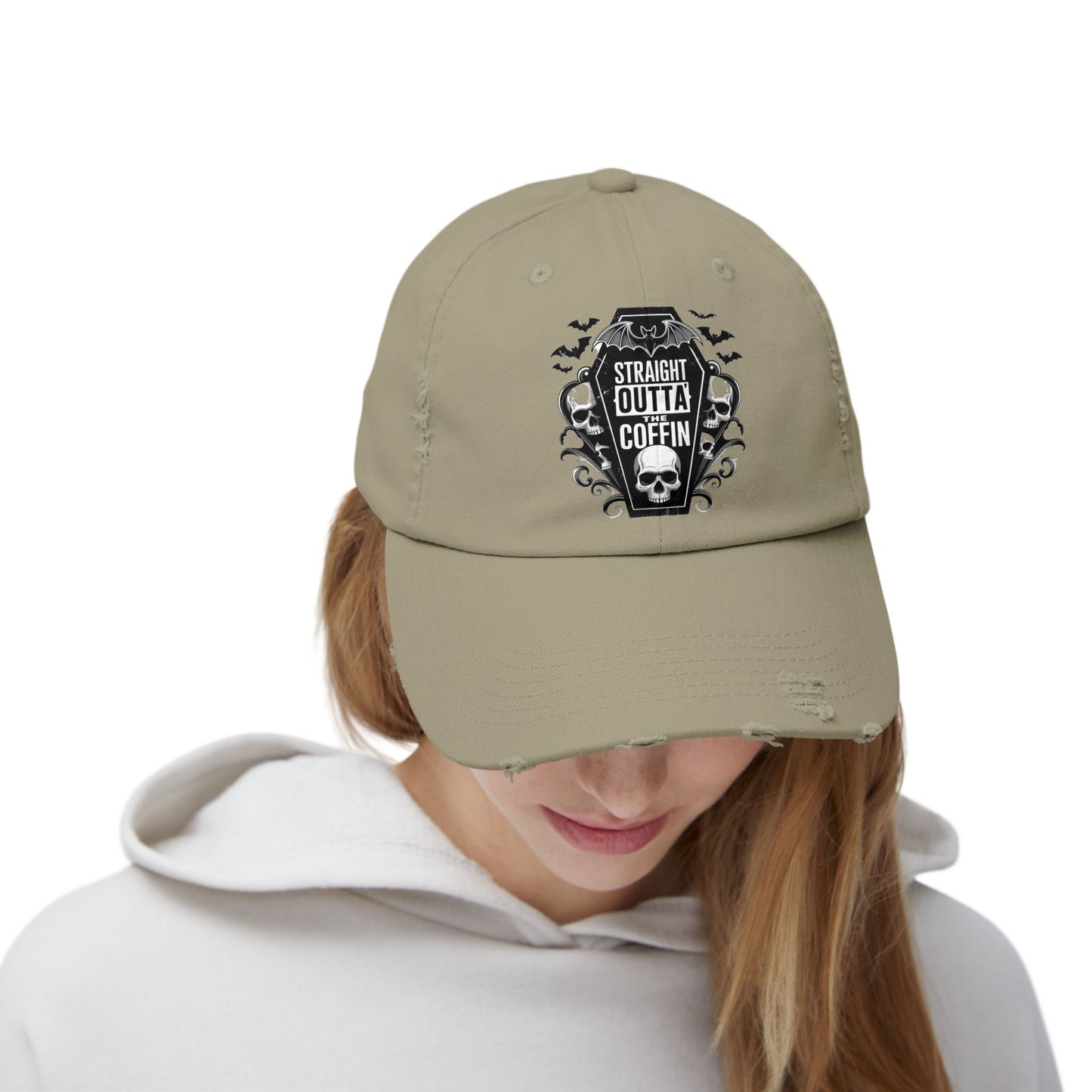 Straight Outta Coffin Distressed Cap - Unisex Skull Hat