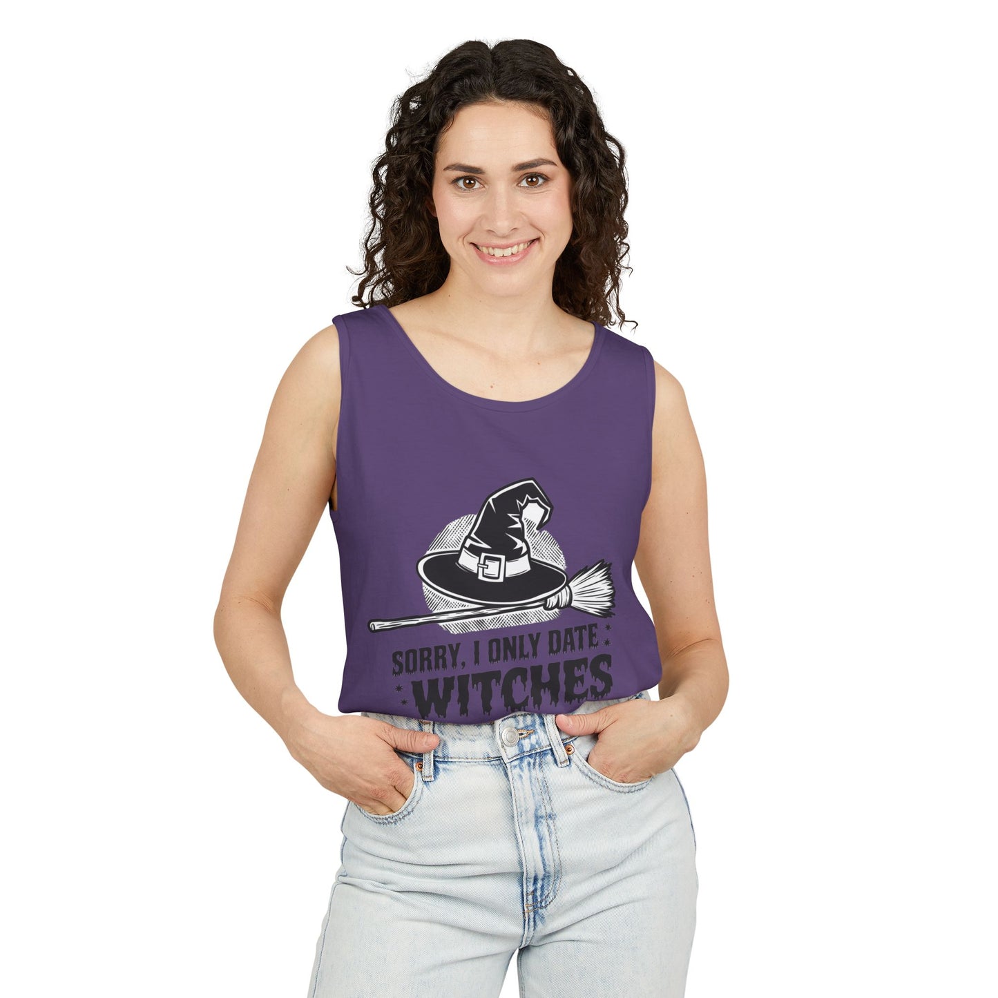 Funny Witches Date Tank Top - Unisex Garment-Dyed Tee for Halloween