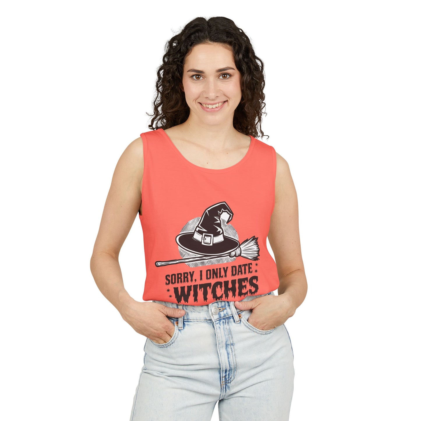 Funny Witches Date Tank Top - Unisex Garment-Dyed Tee for Halloween