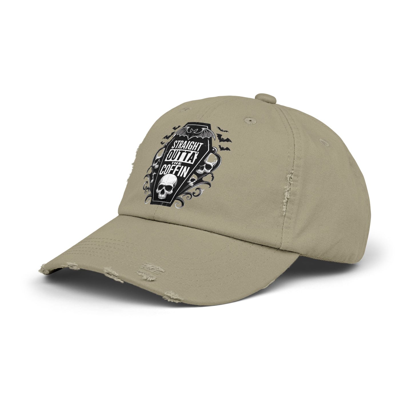 Straight Outta Coffin Distressed Cap - Unisex Skull Hat