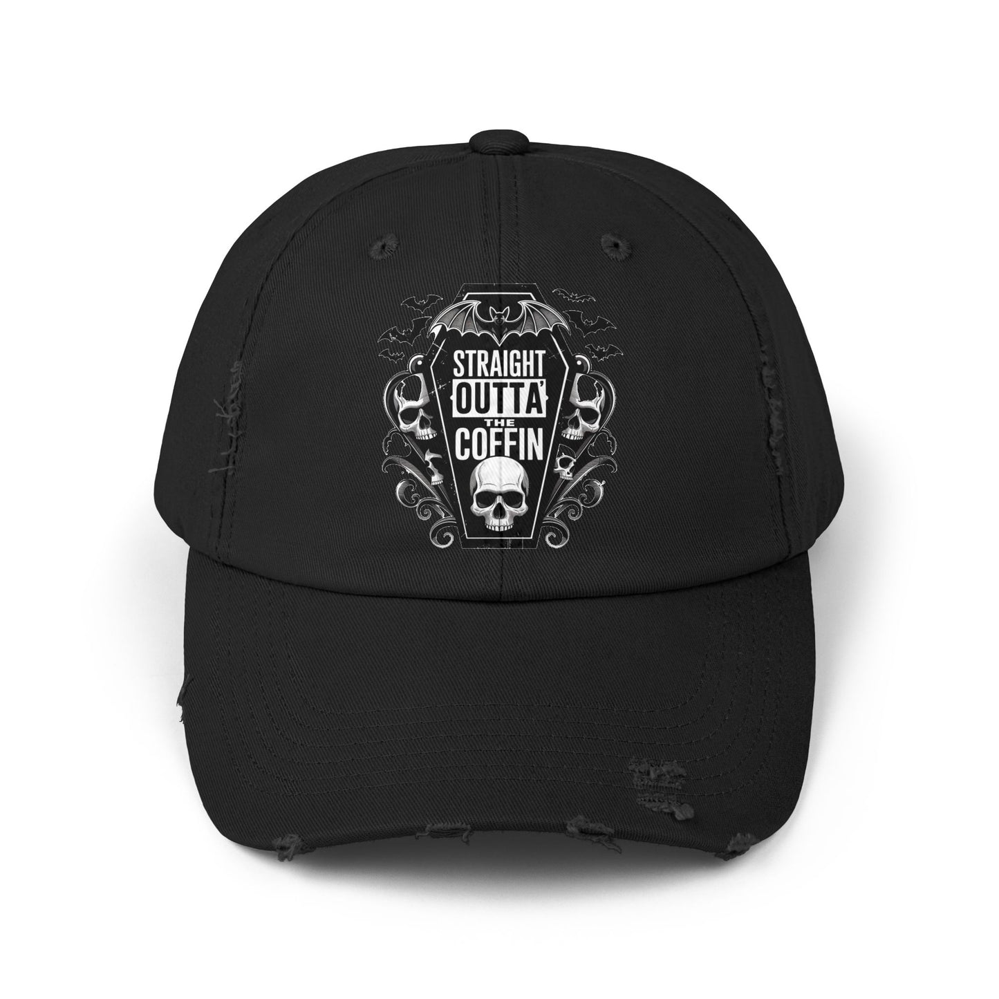Straight Outta Coffin Distressed Cap - Unisex Skull Hat