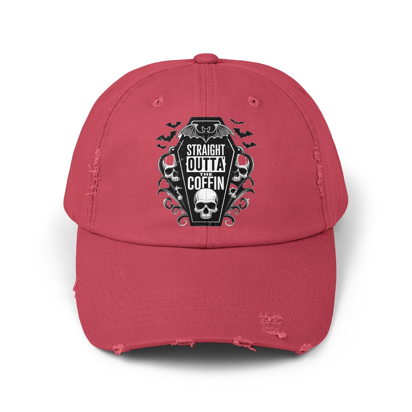 Straight Outta Coffin Distressed Cap - Unisex Skull Hat