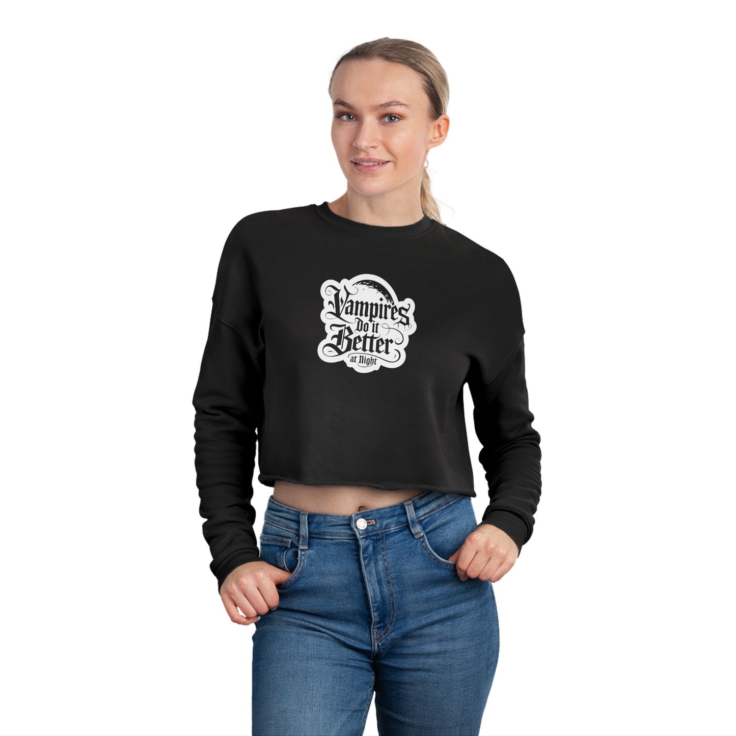 Women's Cropped Sweatshirt - "Vampires Do It Better at Night" - Trendy Gothic Apparel