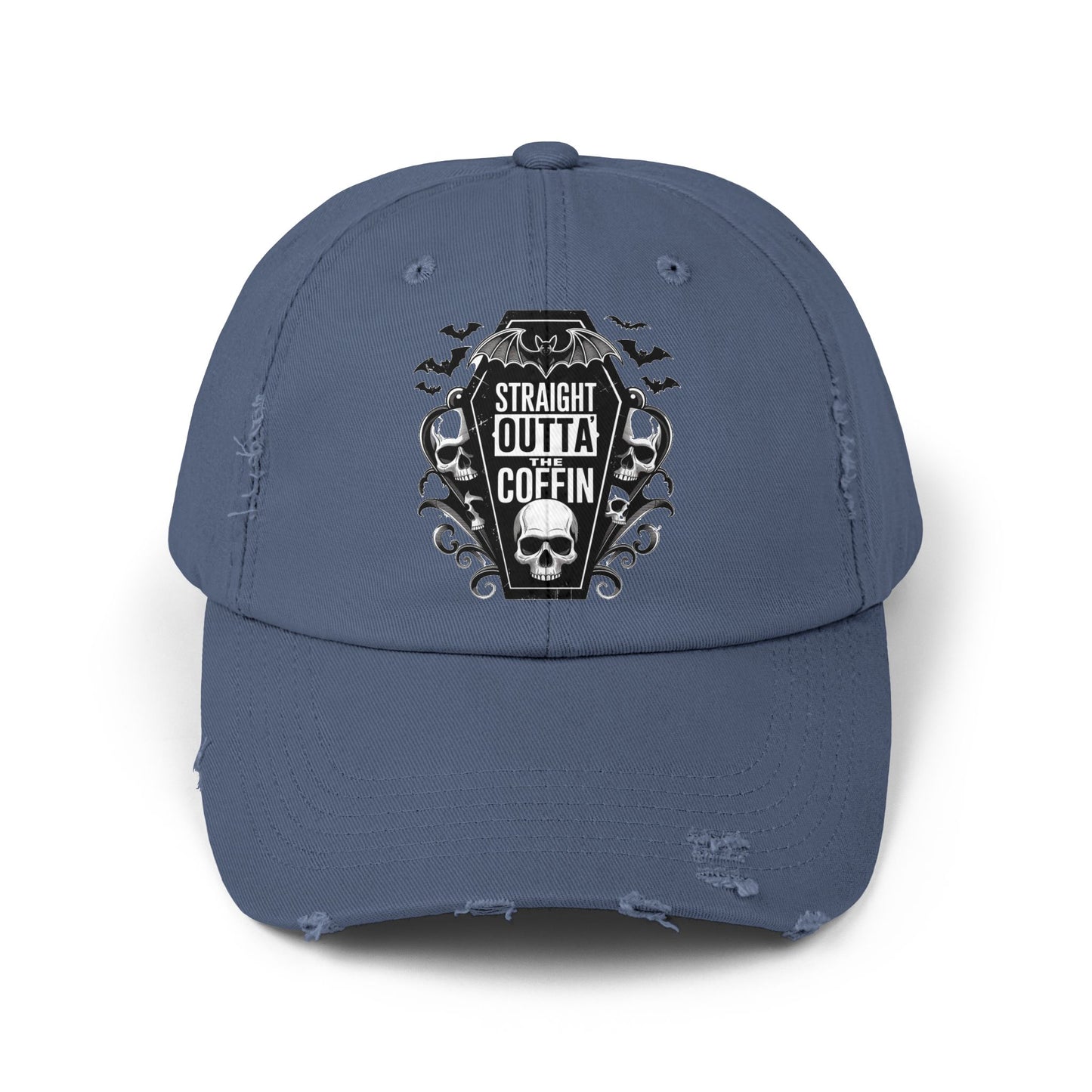 Straight Outta Coffin Distressed Cap - Unisex Skull Hat