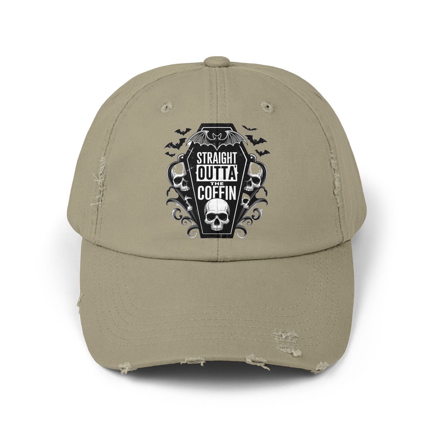 Straight Outta Coffin Distressed Cap - Unisex Skull Hat