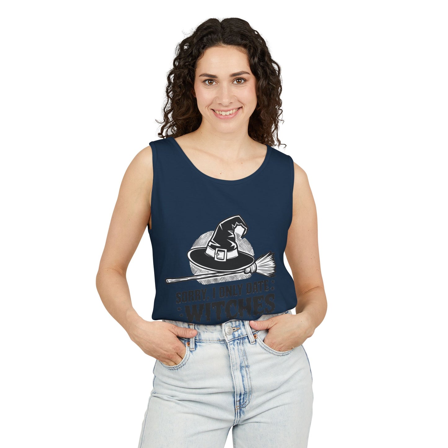 Funny Witches Date Tank Top - Unisex Garment-Dyed Tee for Halloween