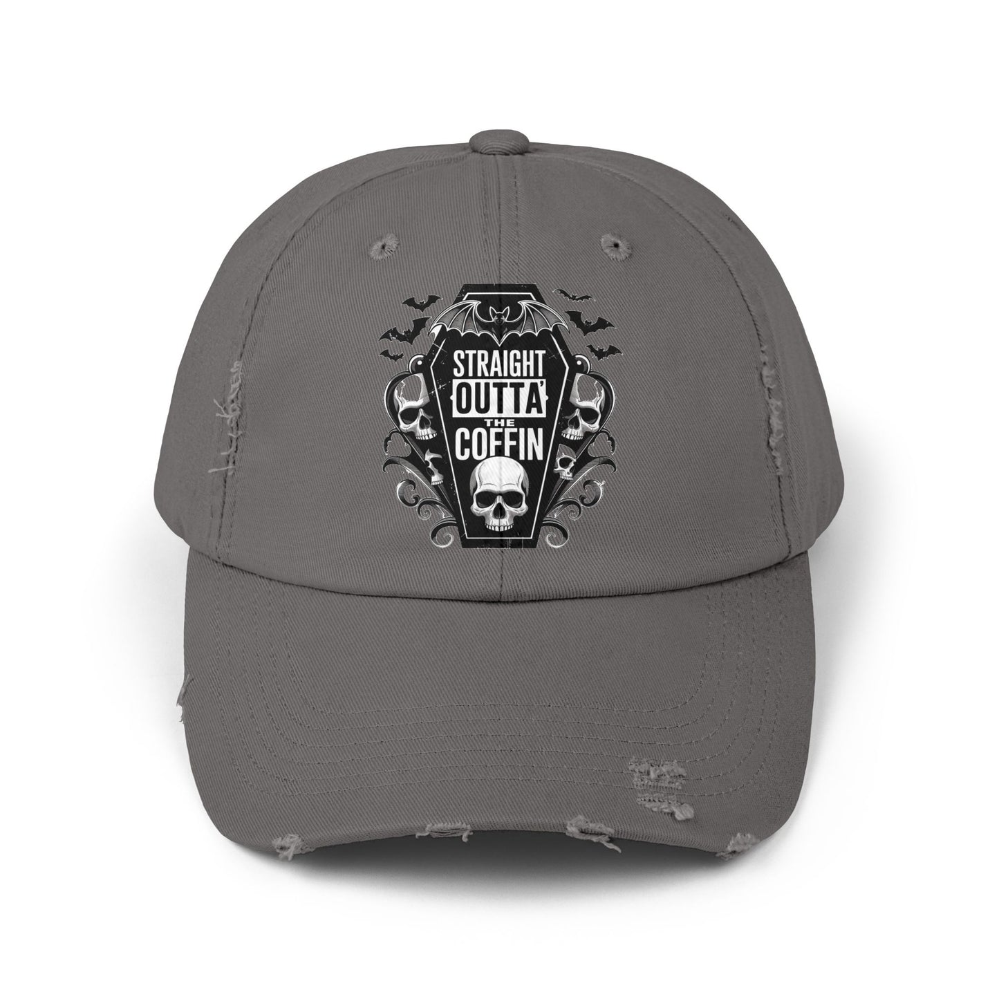 Straight Outta Coffin Distressed Cap - Unisex Skull Hat