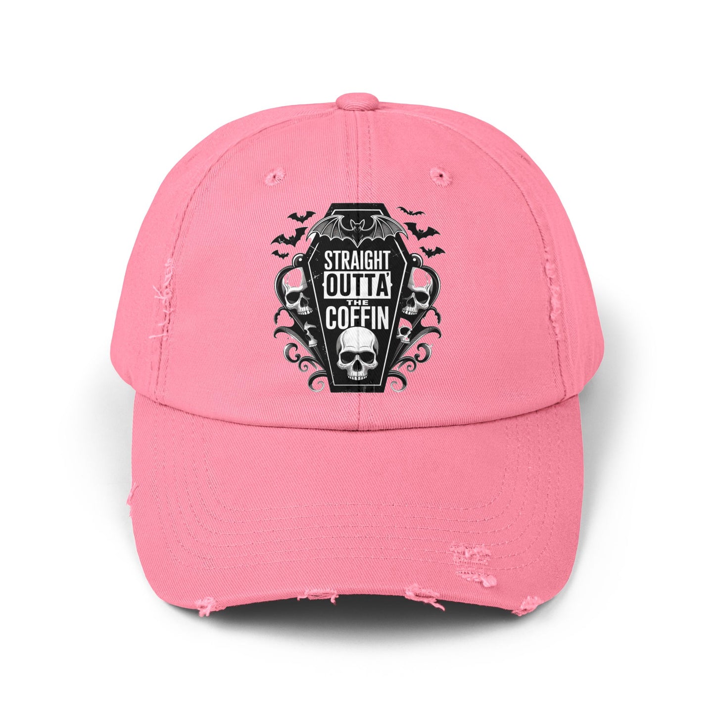 Straight Outta Coffin Distressed Cap - Unisex Skull Hat