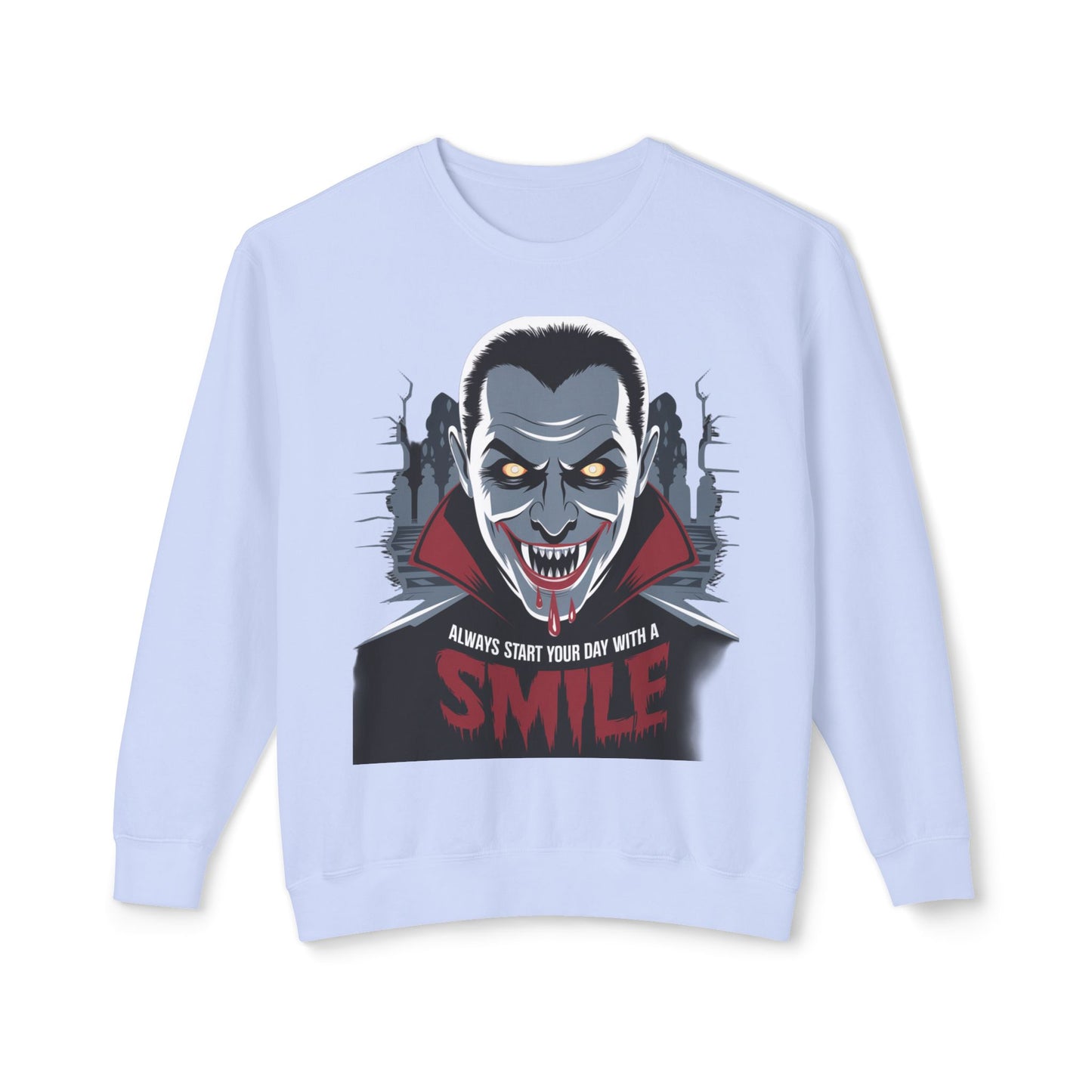 Unisex Halloween Vampire Crewneck Sweatshirt - 'Always Start Your Day with a Smile'