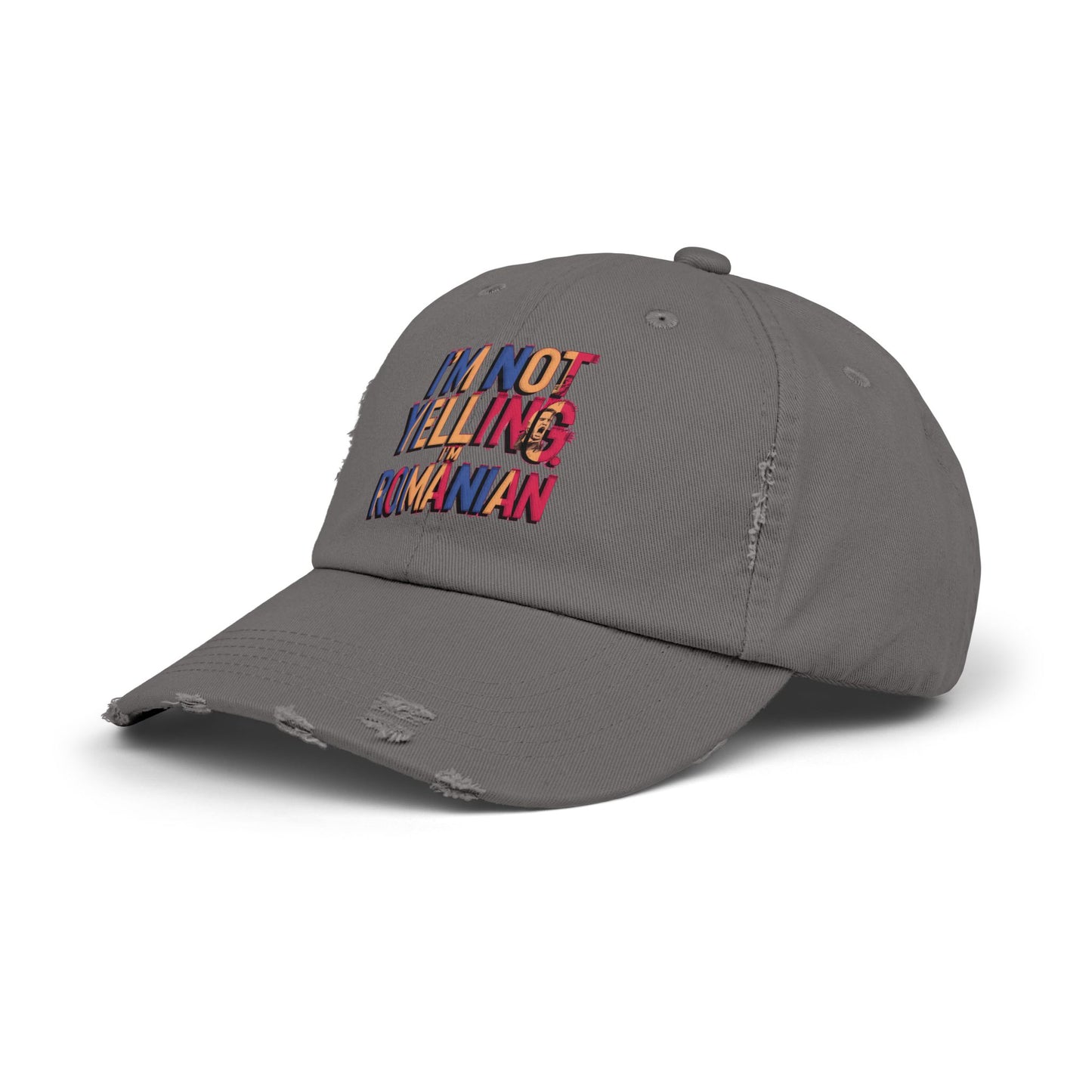 Funny Unisex Distressed Cap - 'I'm Not Yelling, I'm Romanian'