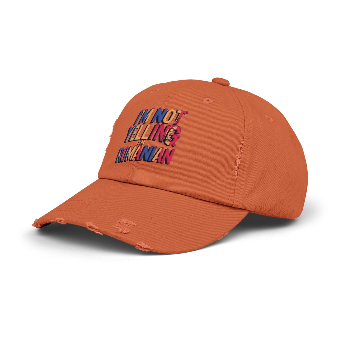 Funny Unisex Distressed Cap - 'I'm Not Yelling, I'm Romanian'