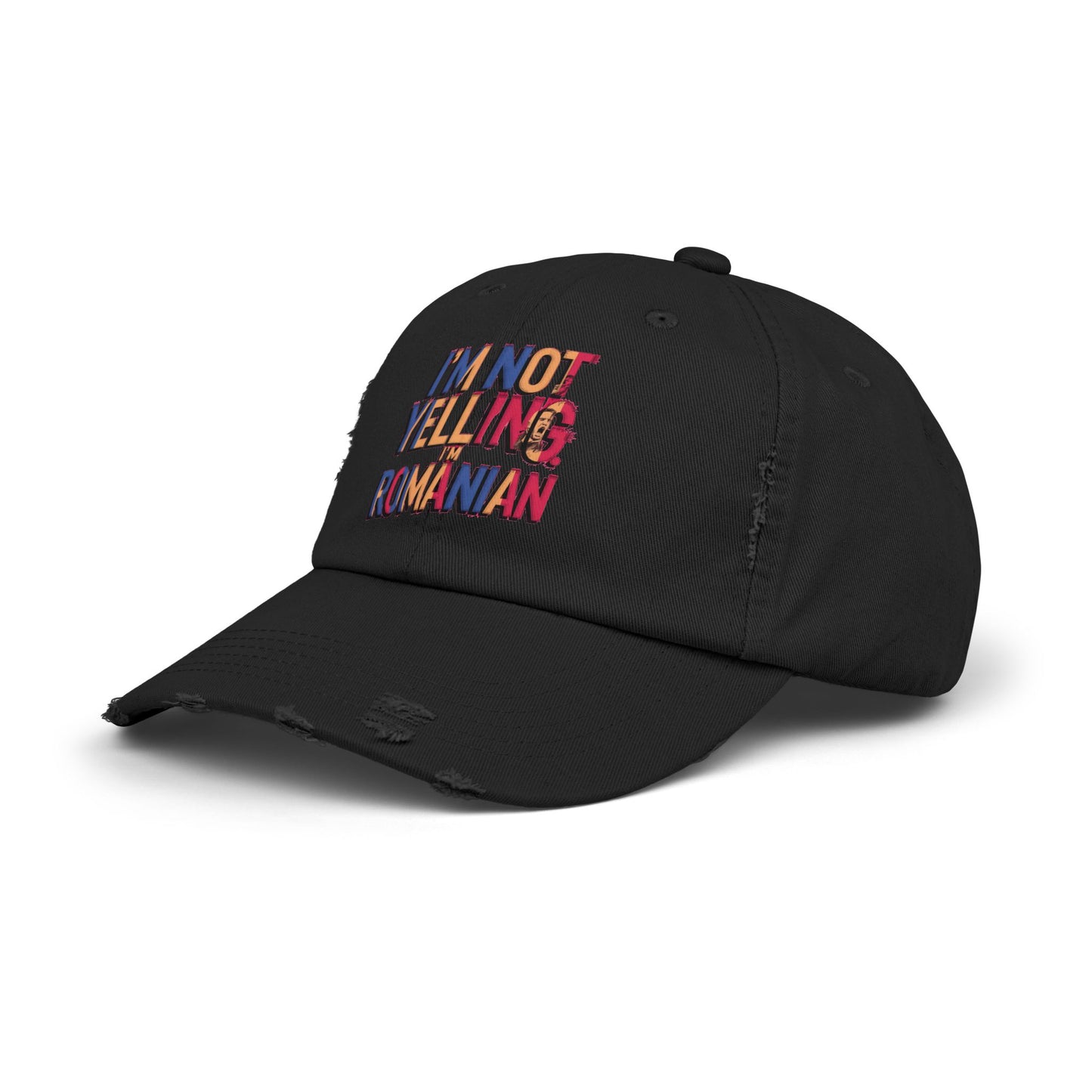 Funny Unisex Distressed Cap - 'I'm Not Yelling, I'm Romanian'