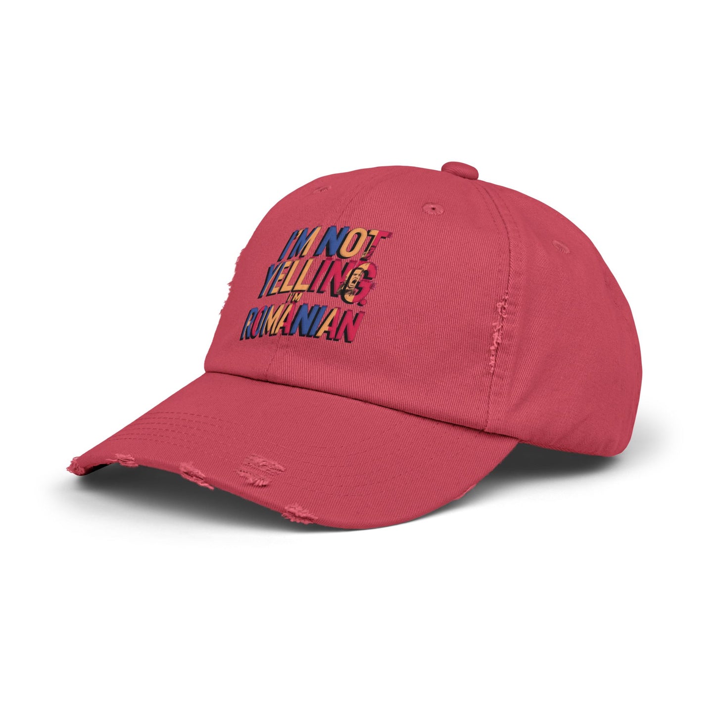Funny Unisex Distressed Cap - 'I'm Not Yelling, I'm Romanian'