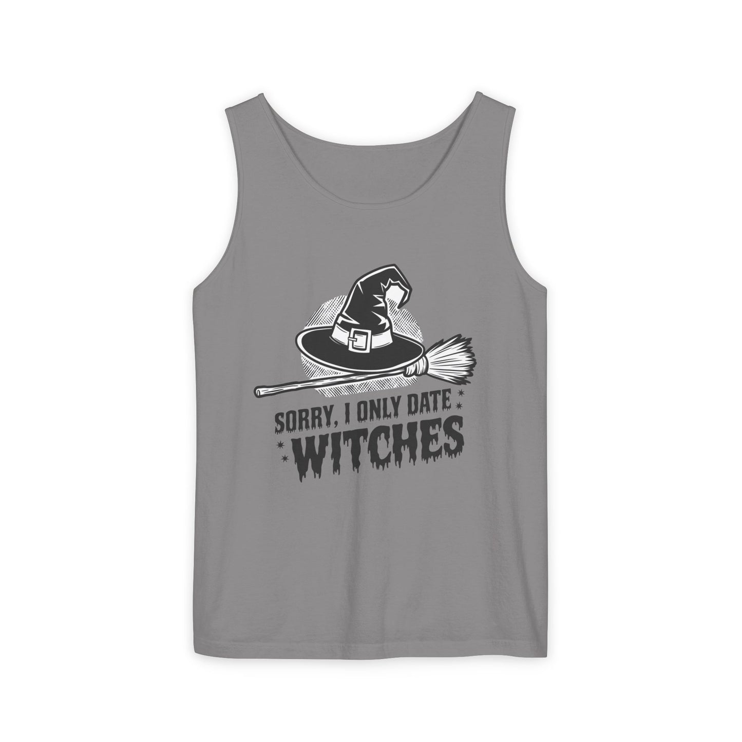 Funny Witches Date Tank Top - Unisex Garment-Dyed Tee for Halloween