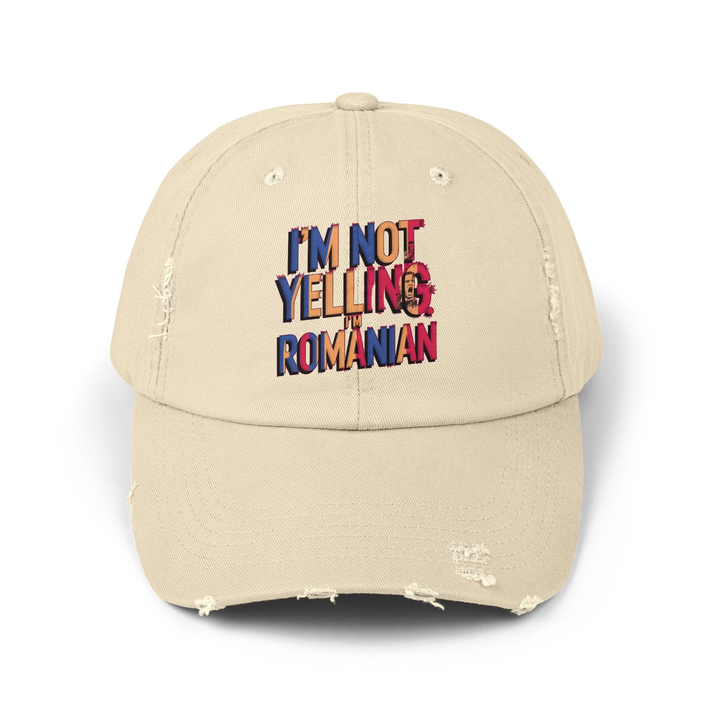Funny Unisex Distressed Cap - 'I'm Not Yelling, I'm Romanian'