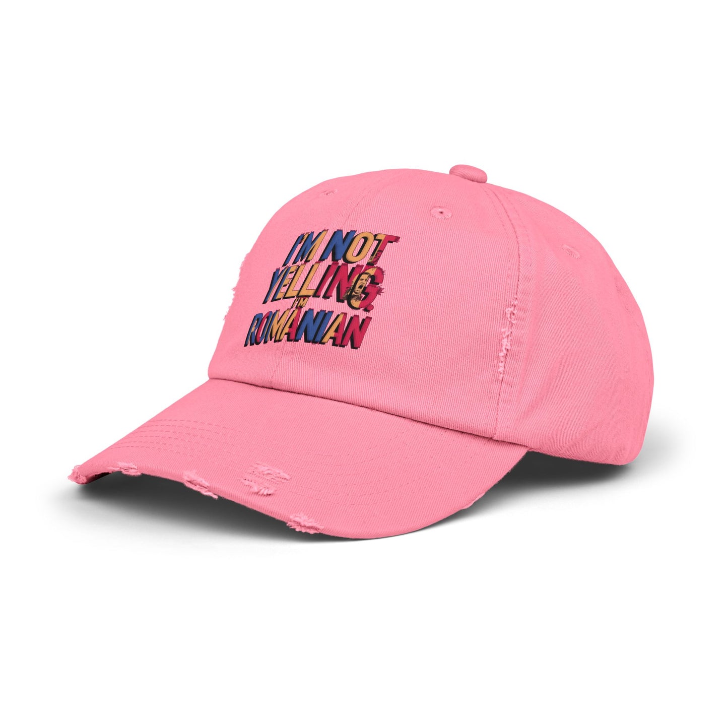 Funny Unisex Distressed Cap - 'I'm Not Yelling, I'm Romanian'