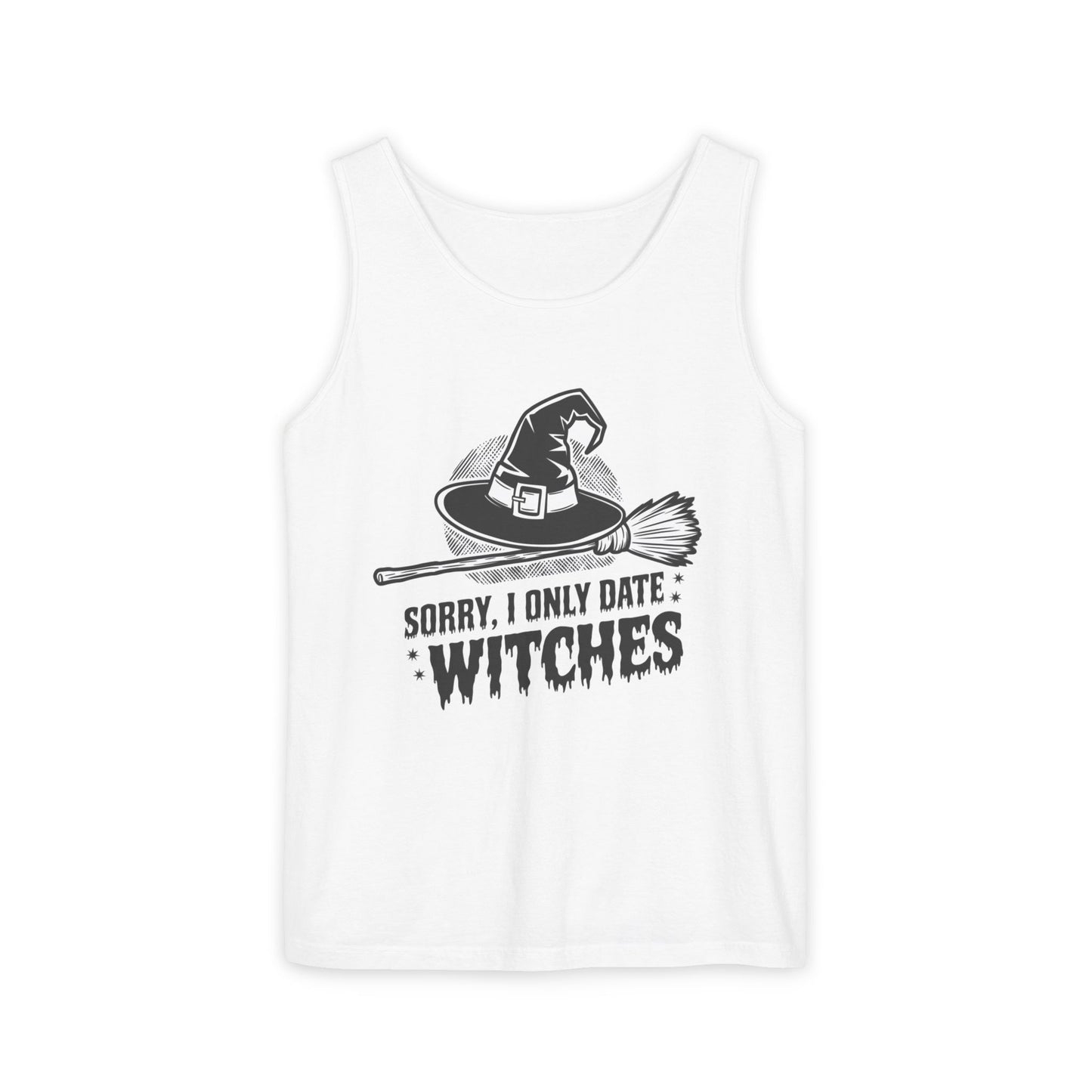 Funny Witches Date Tank Top - Unisex Garment-Dyed Tee for Halloween