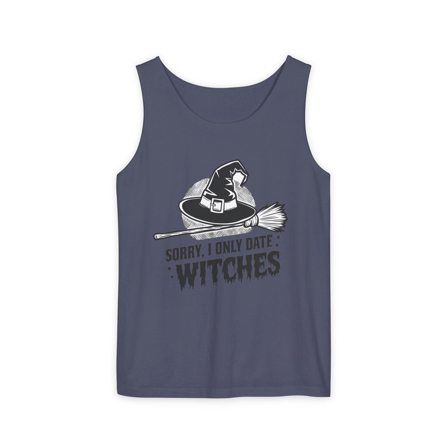Funny Witches Date Tank Top - Unisex Garment-Dyed Tee for Halloween