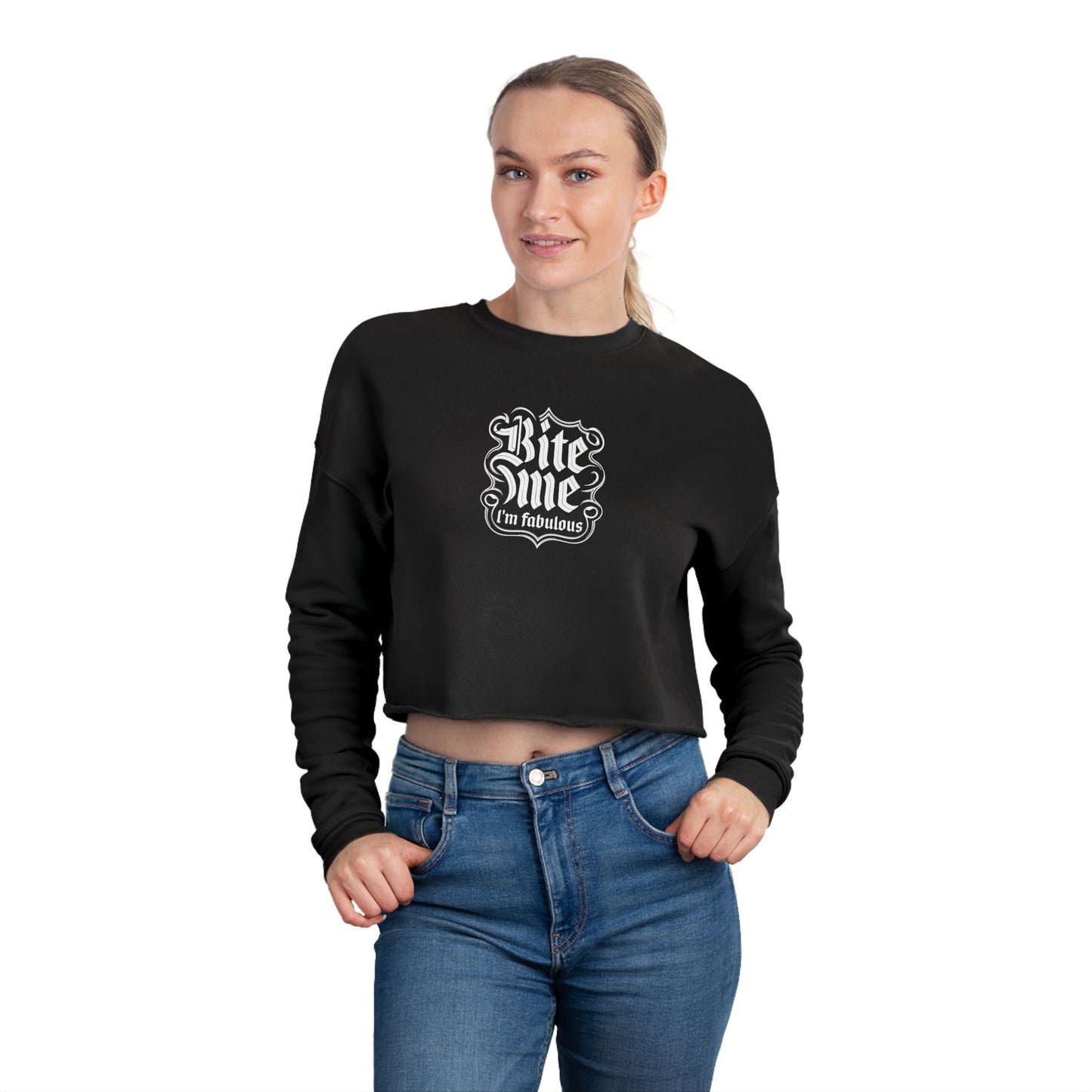 Bite Me I'm Fabulous Cropped Sweatshirt for Women - Stylish Urban Chic
