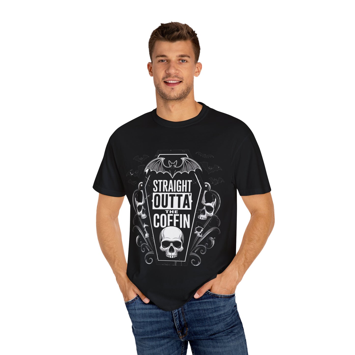 Straight Outta The Coffin Unisex Garment-Dyed T-Shirt | Spooky Halloween Tee