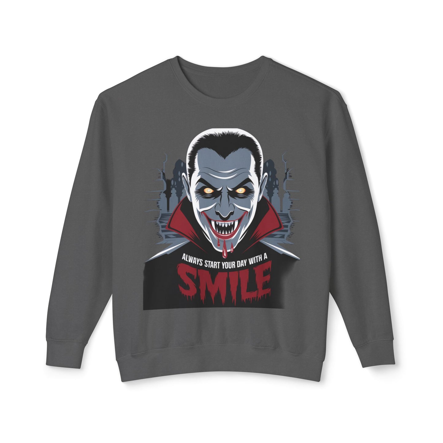 Unisex Halloween Vampire Crewneck Sweatshirt - 'Always Start Your Day with a Smile'
