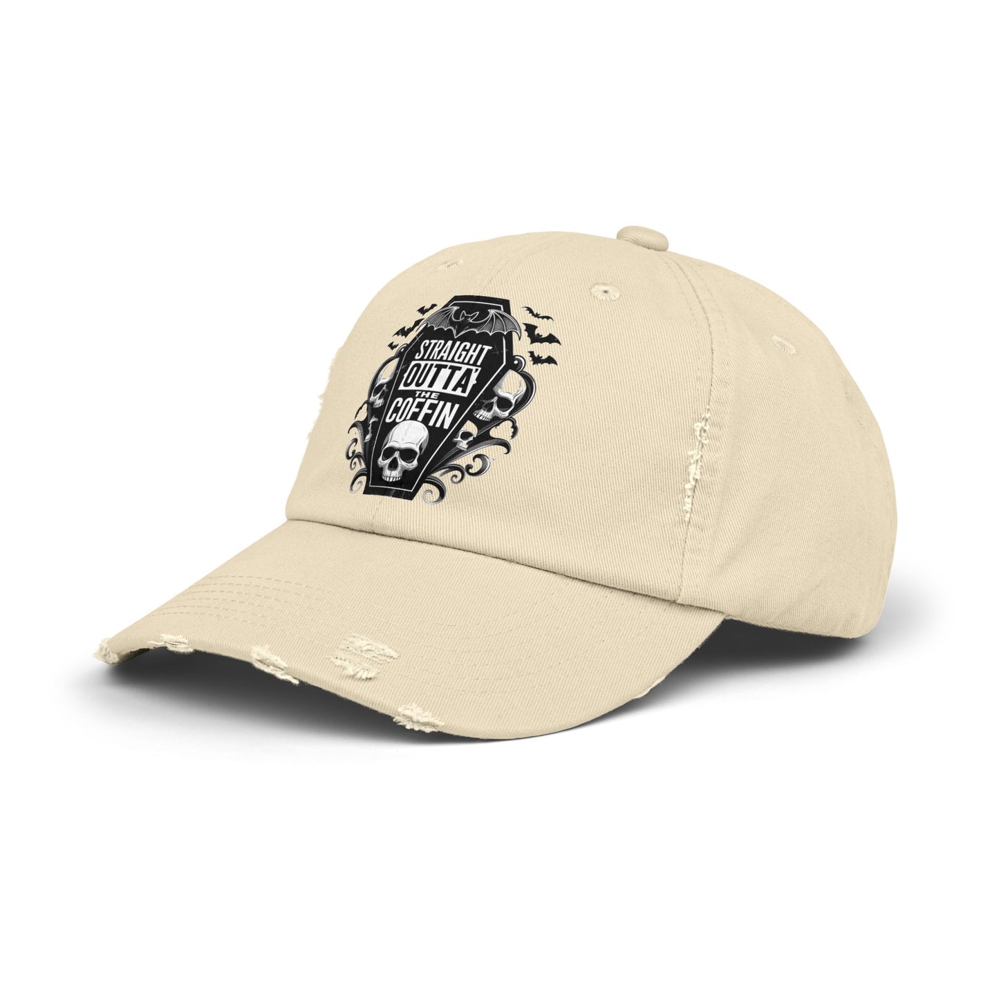 Straight Outta Coffin Distressed Cap - Unisex Skull Hat
